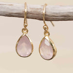 Rose Quartz Tear Drop Earrings ~ Dangle ~ Jewelry ~ 18k Gold Plated ~ Natural ~ Minimalist Everyday ~ Gift for Her ~ Boho ~ Hippie ~ ME190