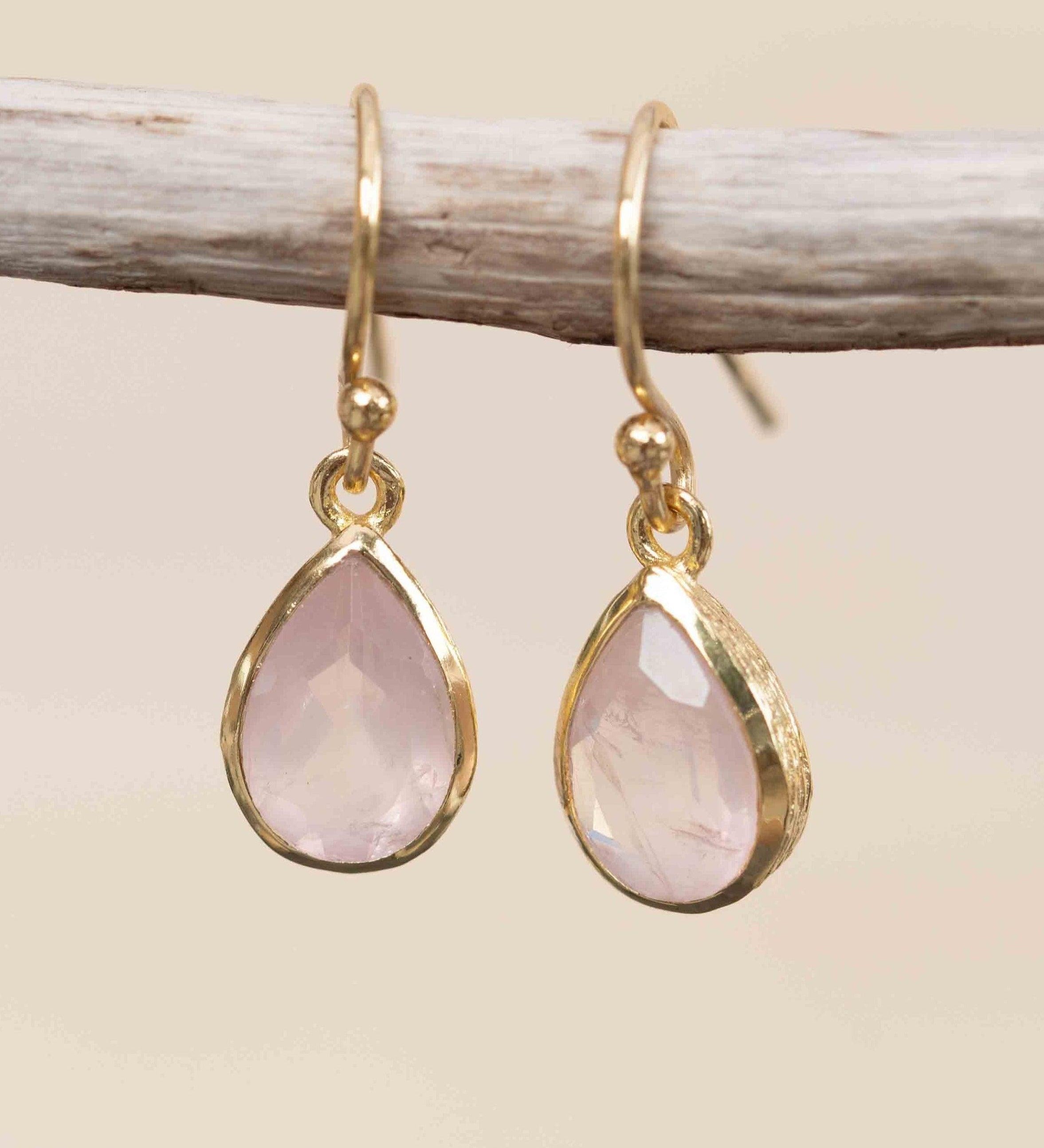 Rose Quartz Tear Drop Earrings ~ Dangle ~ Jewelry ~ 18k Gold Plated ~ Natural ~ Minimalist Everyday ~ Gift for Her ~ Boho ~ Hippie ~ ME190
