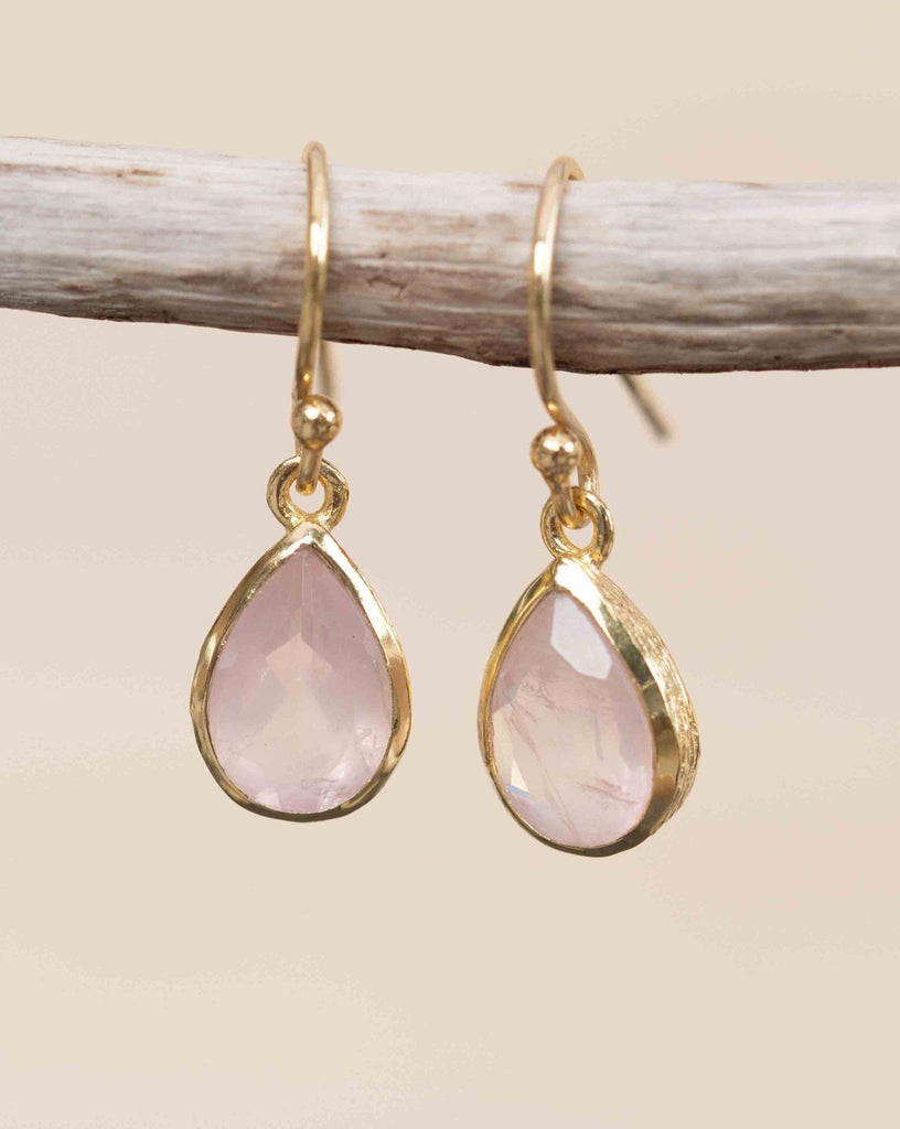 Rose Quartz Tear Drop Earrings ~ Dangle ~ Jewelry ~ 18k Gold Plated ~ Natural ~ Minimalist Everyday ~ Gift for Her ~ Boho ~ Hippie ~ ME190