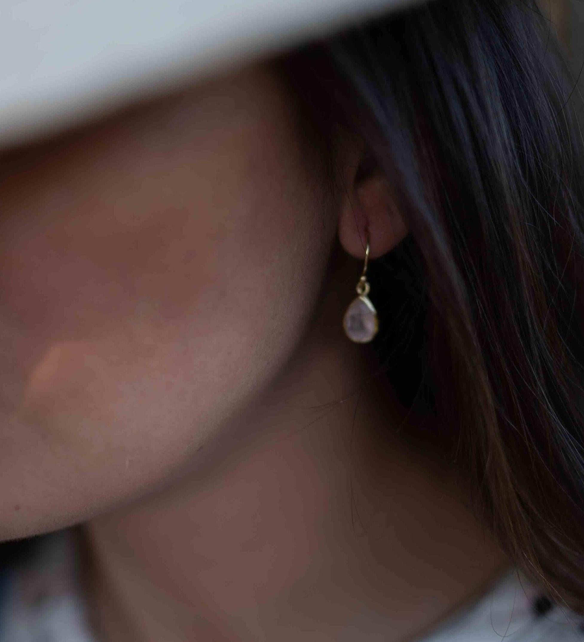 Rose Quartz Tear Drop Earrings ~ Dangle ~ Jewelry ~ 18k Gold Plated ~ Natural ~ Minimalist Everyday ~ Gift for Her ~ Boho ~ Hippie ~ ME190