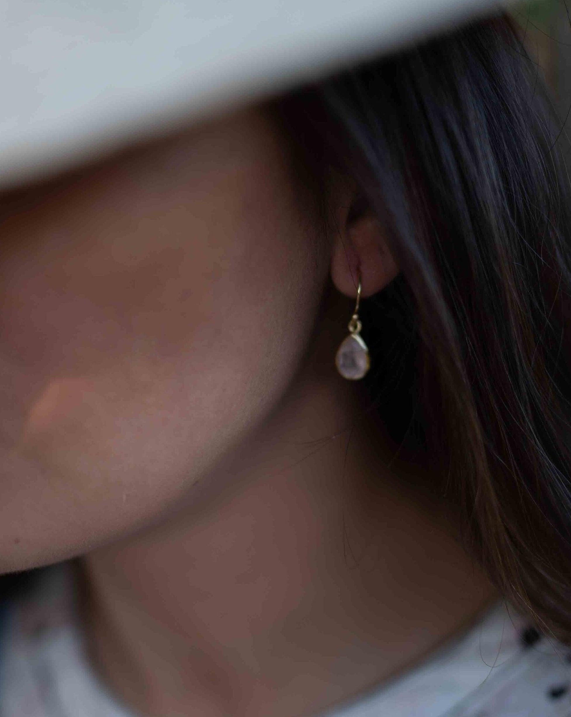 Rose Quartz Tear Drop Earrings ~ Dangle ~ Jewelry ~ 18k Gold Plated ~ Natural ~ Minimalist Everyday ~ Gift for Her ~ Boho ~ Hippie ~ ME190