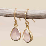 Rose Quartz Tear Drop Earrings ~ Dangle ~ Jewelry ~ 18k Gold Plated ~ Natural ~ Minimalist Everyday ~ Gift for Her ~ Boho ~ Hippie ~ ME190