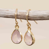 Rose Quartz Tear Drop Earrings ~ Dangle ~ Jewelry ~ 18k Gold Plated ~ Natural ~ Minimalist Everyday ~ Gift for Her ~ Boho ~ Hippie ~ ME190