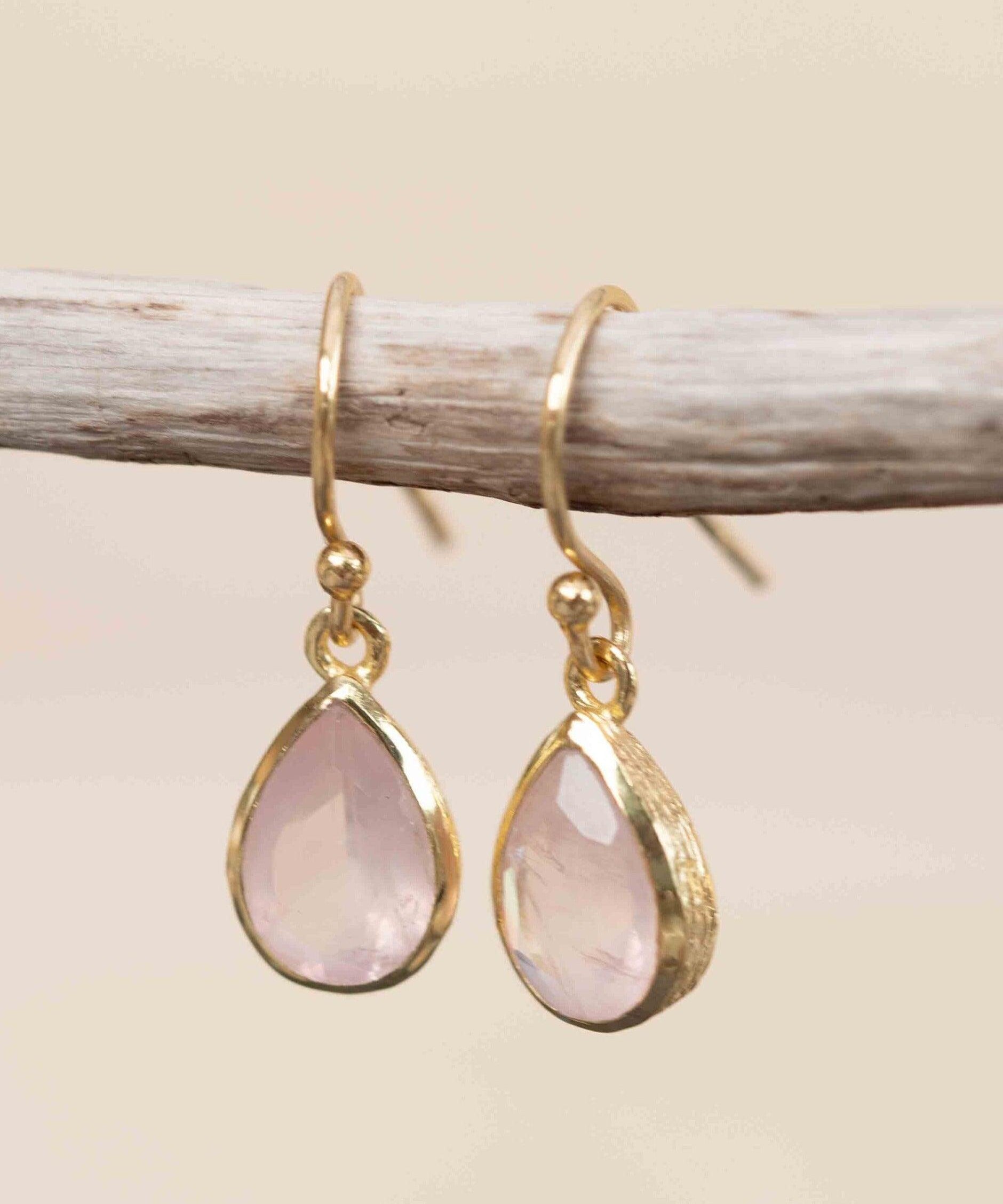 Rose Quartz Tear Drop Earrings ~ Dangle ~ Jewelry ~ 18k Gold Plated ~ Natural ~ Minimalist Everyday ~ Gift for Her ~ Boho ~ Hippie ~ ME190