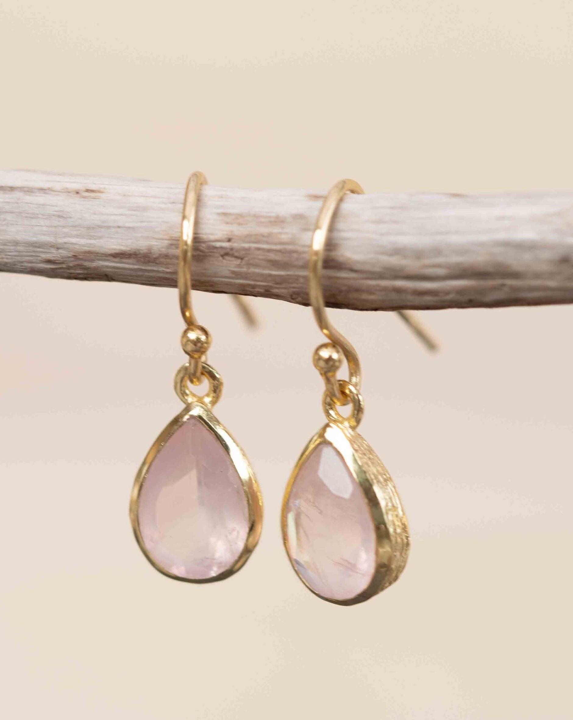 Rose Quartz Tear Drop Earrings ~ Dangle ~ Jewelry ~ 18k Gold Plated ~ Natural ~ Minimalist Everyday ~ Gift for Her ~ Boho ~ Hippie ~ ME190