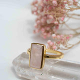 Rose Quartz Tear Drop Ring ~ Gemstone ~ Natural ~ 18k Gold Plated ~ Jewelry ~ Handmade~ January Birthstone - MR138