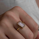Rose Quartz Tear Drop Ring ~ Gemstone ~ Natural ~ 18k Gold Plated ~ Jewelry ~ Handmade~ January Birthstone - MR138