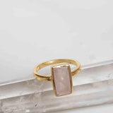 Rose Quartz Tear Drop Ring ~ Gemstone ~ Natural ~ 18k Gold Plated ~ Jewelry ~ Handmade~ January Birthstone - MR138