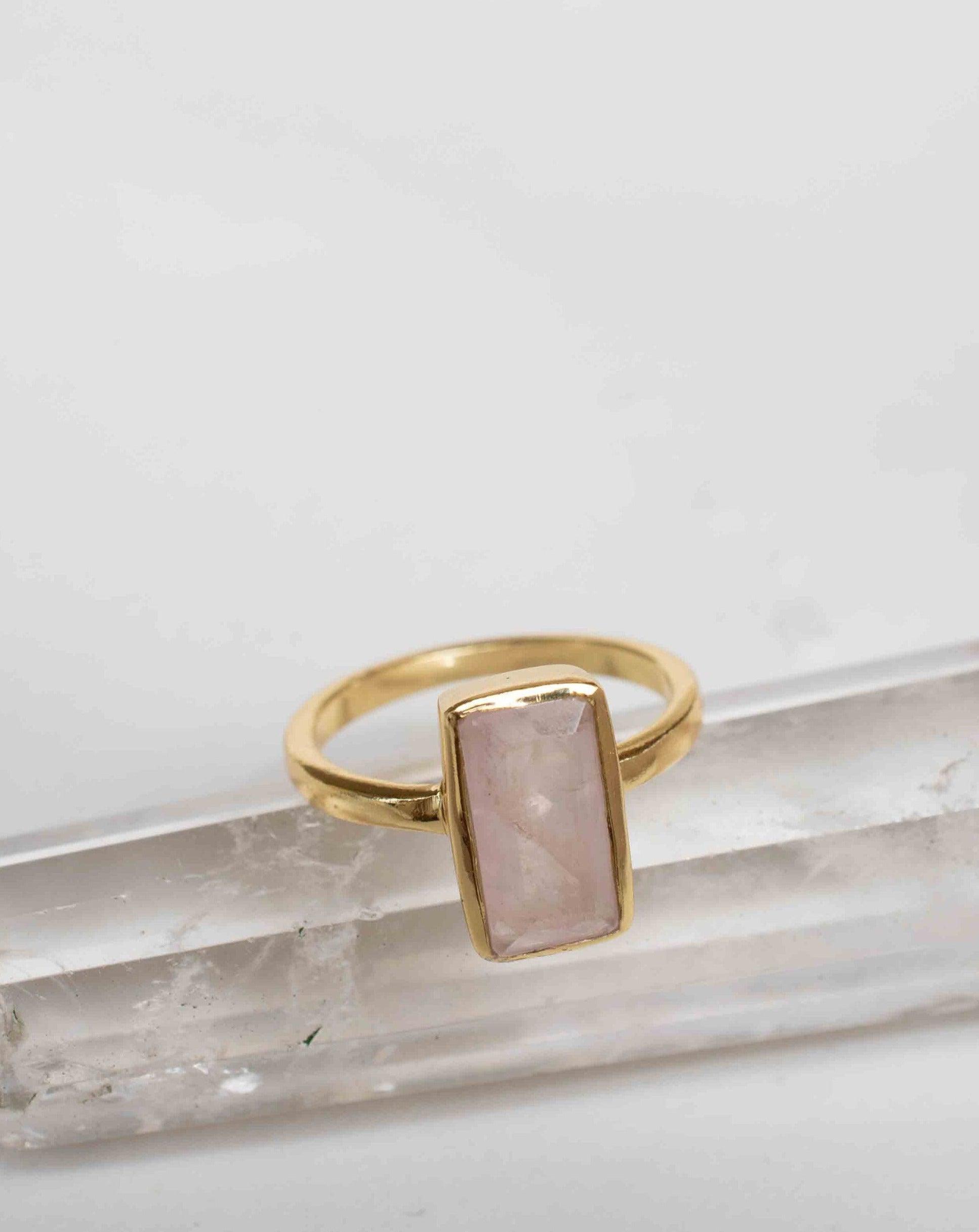 Rose Quartz Tear Drop Ring ~ Gemstone ~ Natural ~ 18k Gold Plated ~ Jewelry ~ Handmade~ January Birthstone - MR138