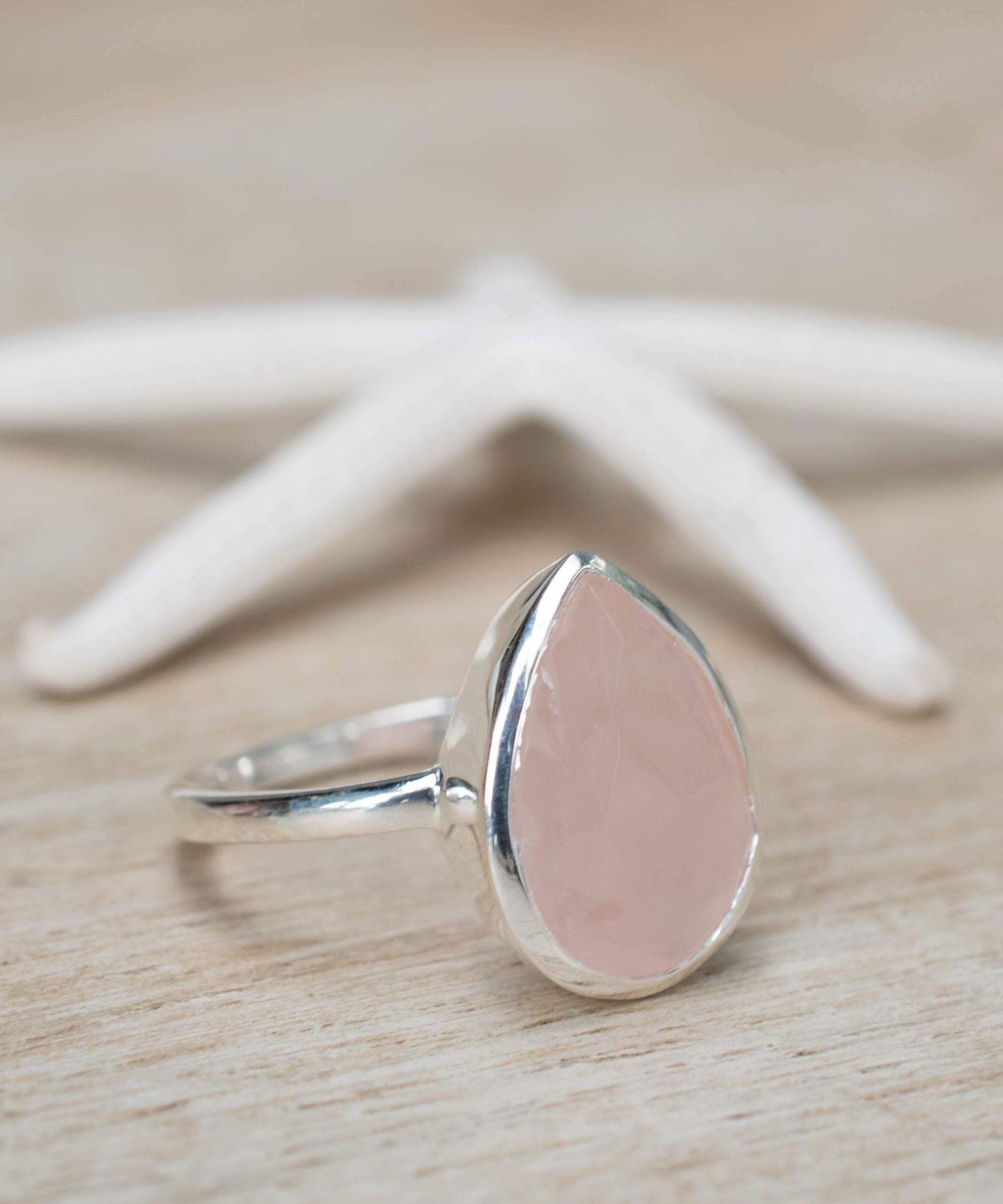 Rose Quartz Tear Drop Ring ~ Gemstone ~ Natural ~ Sterling Silver 925 ~ Jewelry ~ Handmade~ January Birthstone -MR226