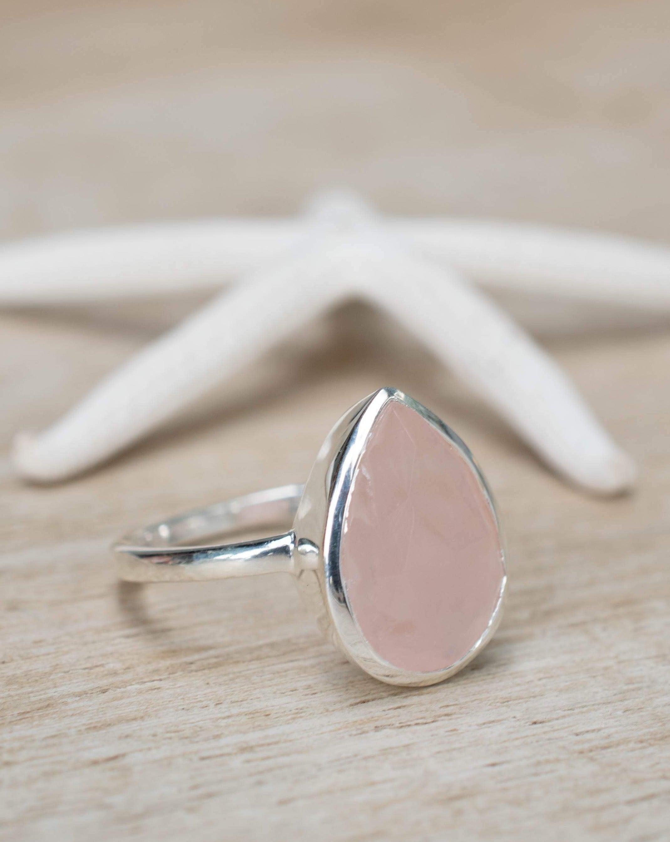 Rose Quartz Tear Drop Ring ~ Gemstone ~ Natural ~ Sterling Silver 925 ~ Jewelry ~ Handmade~ January Birthstone -MR226