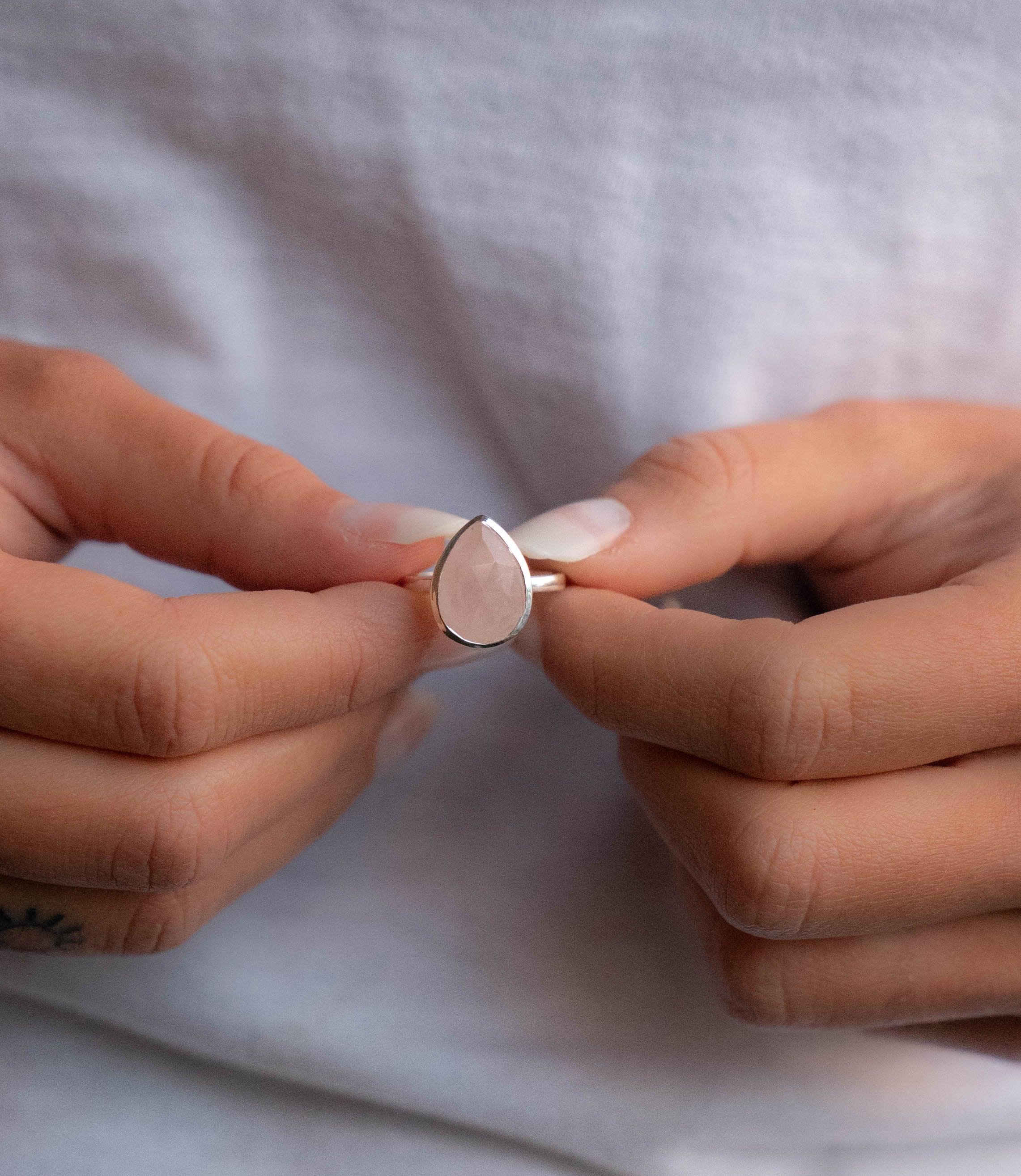 Rose Quartz Tear Drop Ring ~ Gemstone ~ Natural ~ Sterling Silver 925 ~ Jewelry ~ Handmade~ January Birthstone -MR226