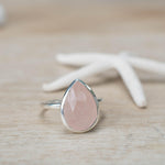 Rose Quartz Tear Drop Ring ~ Gemstone ~ Natural ~ Sterling Silver 925 ~ Jewelry ~ Handmade~ January Birthstone -MR226