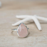 Rose Quartz Tear Drop Ring ~ Gemstone ~ Natural ~ Sterling Silver 925 ~ Jewelry ~ Handmade~ January Birthstone -MR226