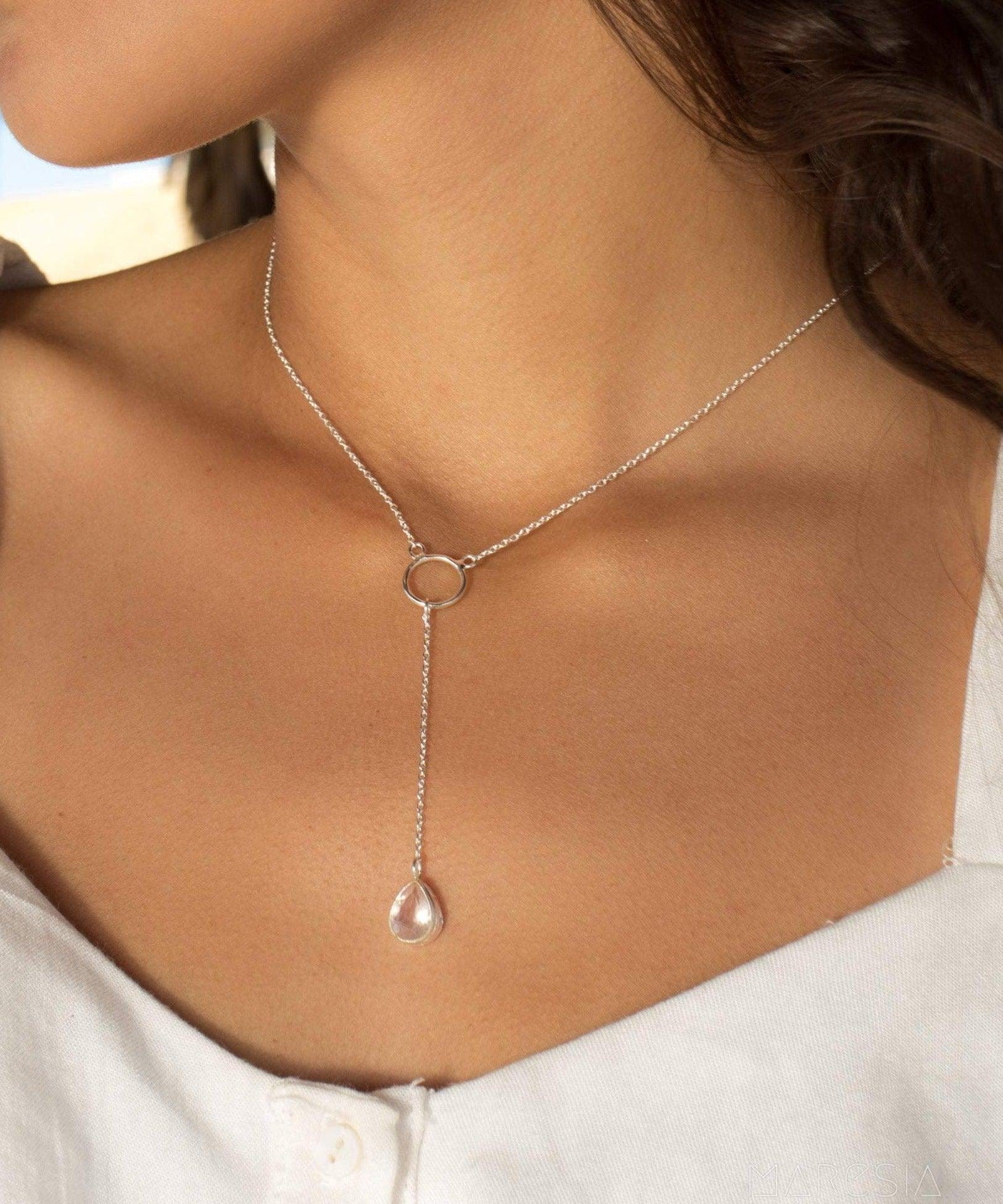 Rose Quartz Y Necklace ~ Sterling Silver 925 - Maresia Jewelry