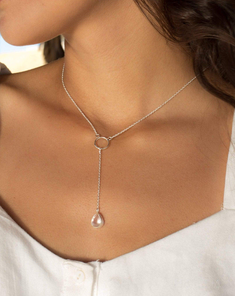 Rose Quartz Y Necklace ~ Sterling Silver 925 - Maresia Jewelry