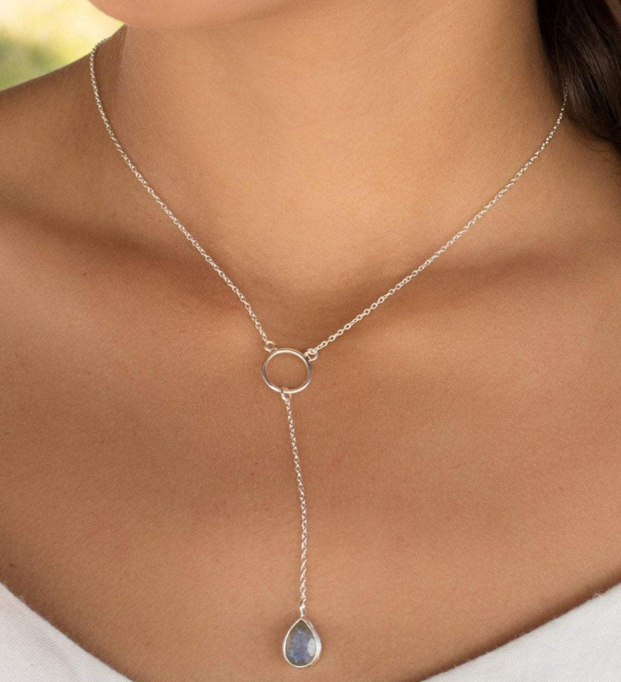 Rose Quartz Y Necklace ~ Sterling Silver 925 - Maresia Jewelry
