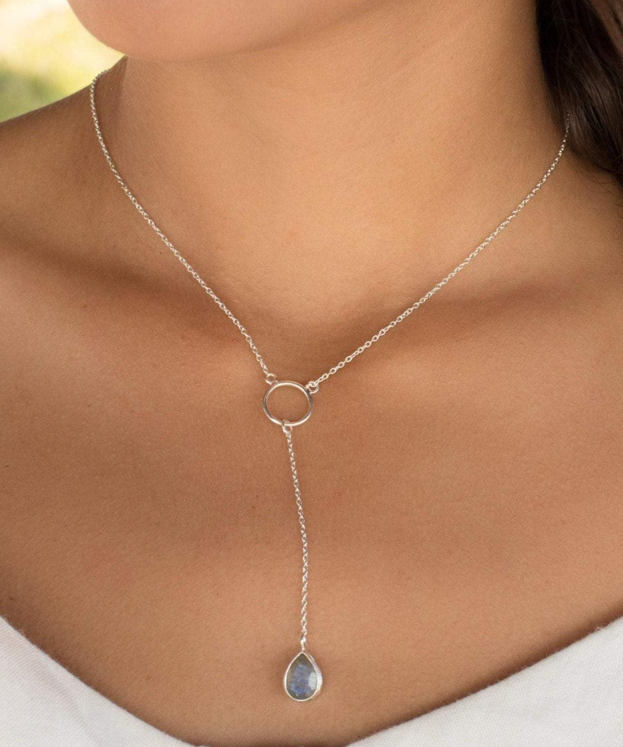 Rose Quartz Y Necklace ~ Sterling Silver 925 - Maresia Jewelry