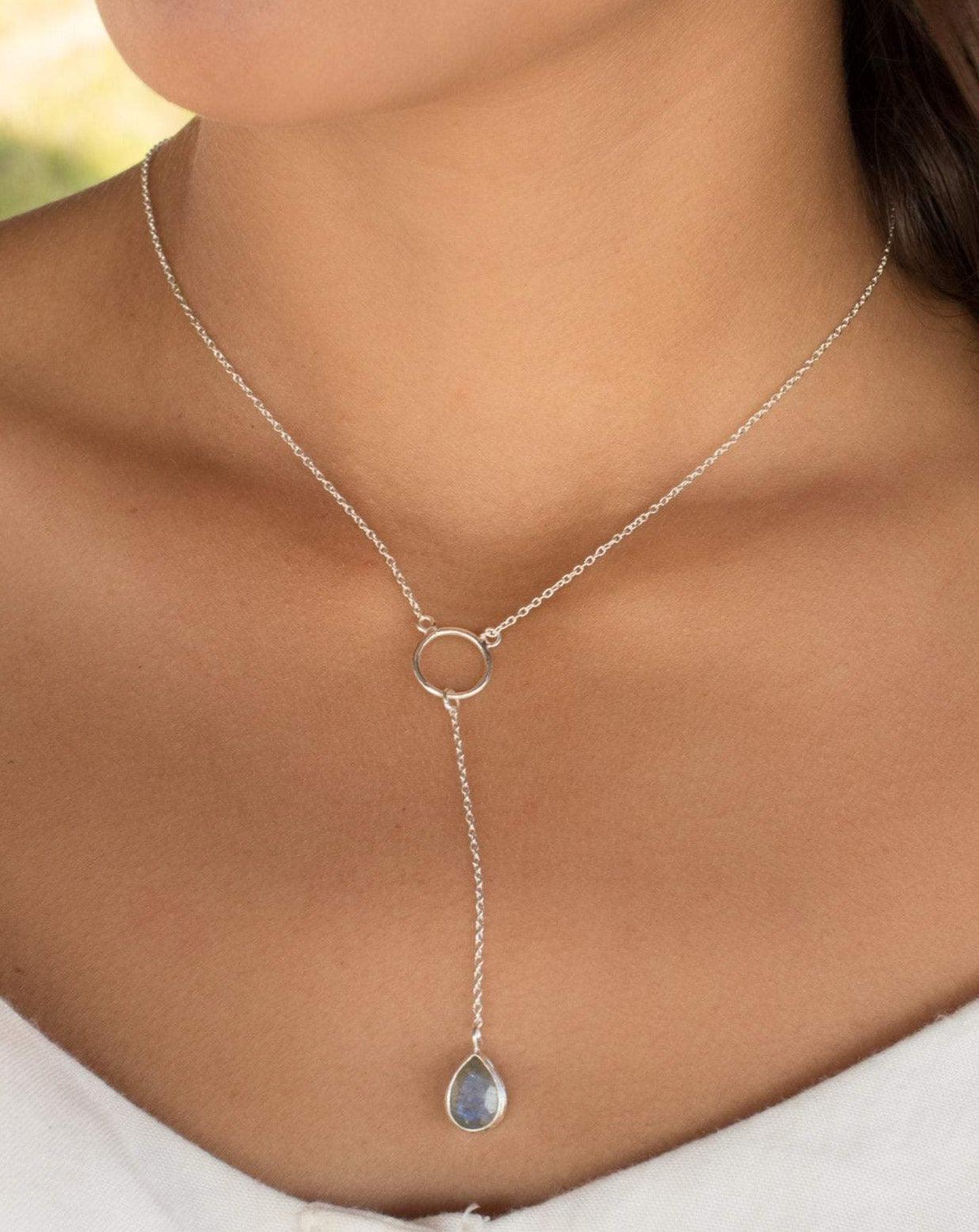 Rose Quartz Y Necklace ~ Sterling Silver 925 - Maresia Jewelry