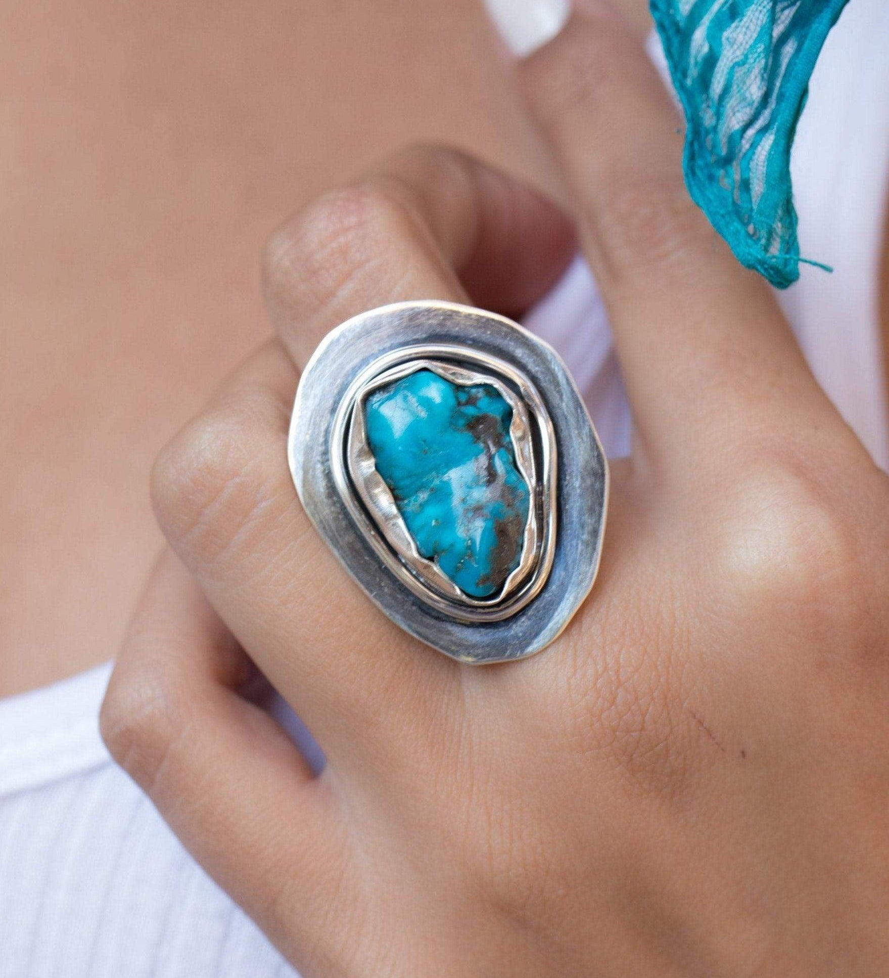 Rough Turquoise Ring ~ Sterling Silver 925 ~ MR035 - Maresia Jewelry