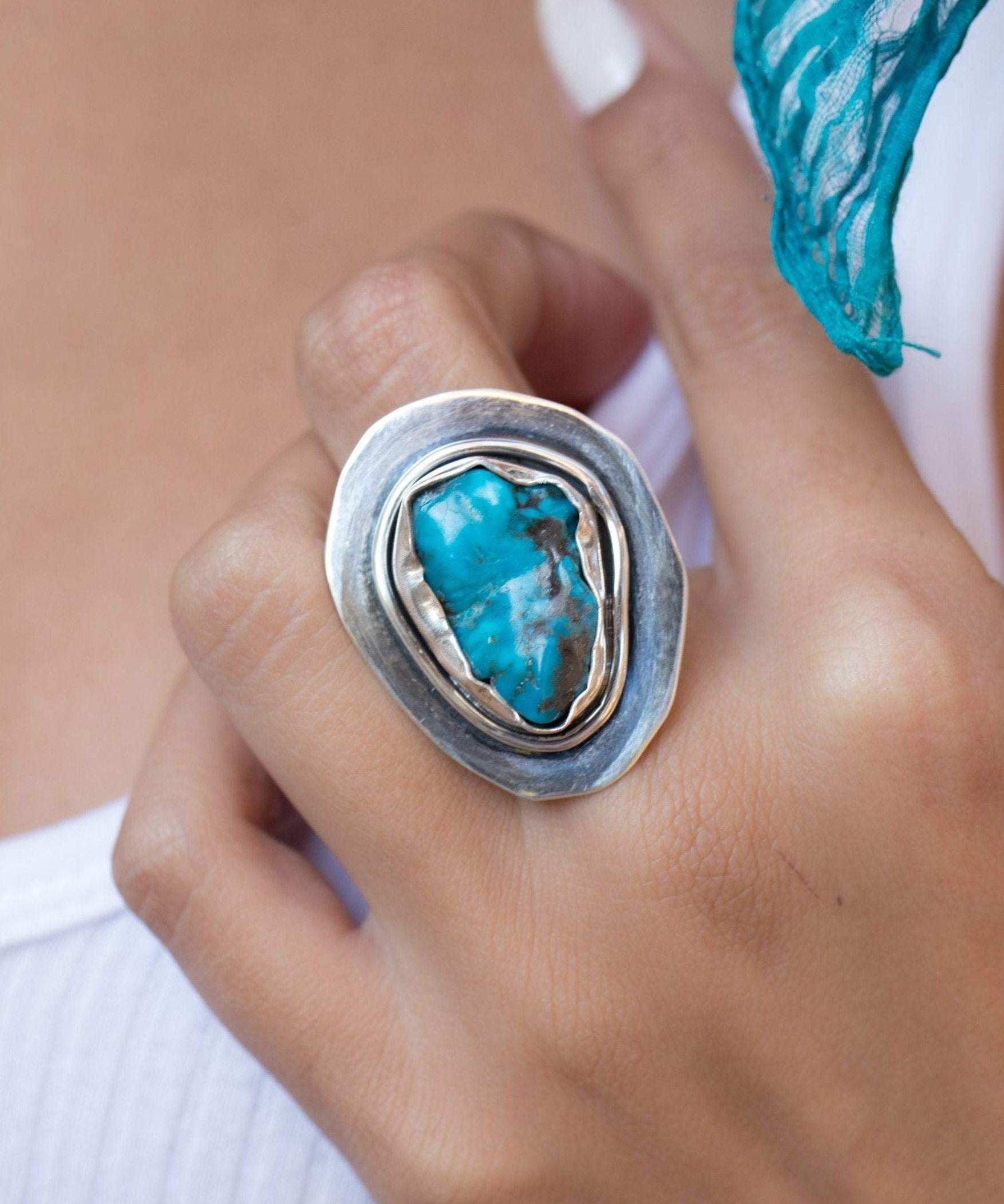 Rough Turquoise Ring ~ Sterling Silver 925 ~ MR035 - Maresia Jewelry