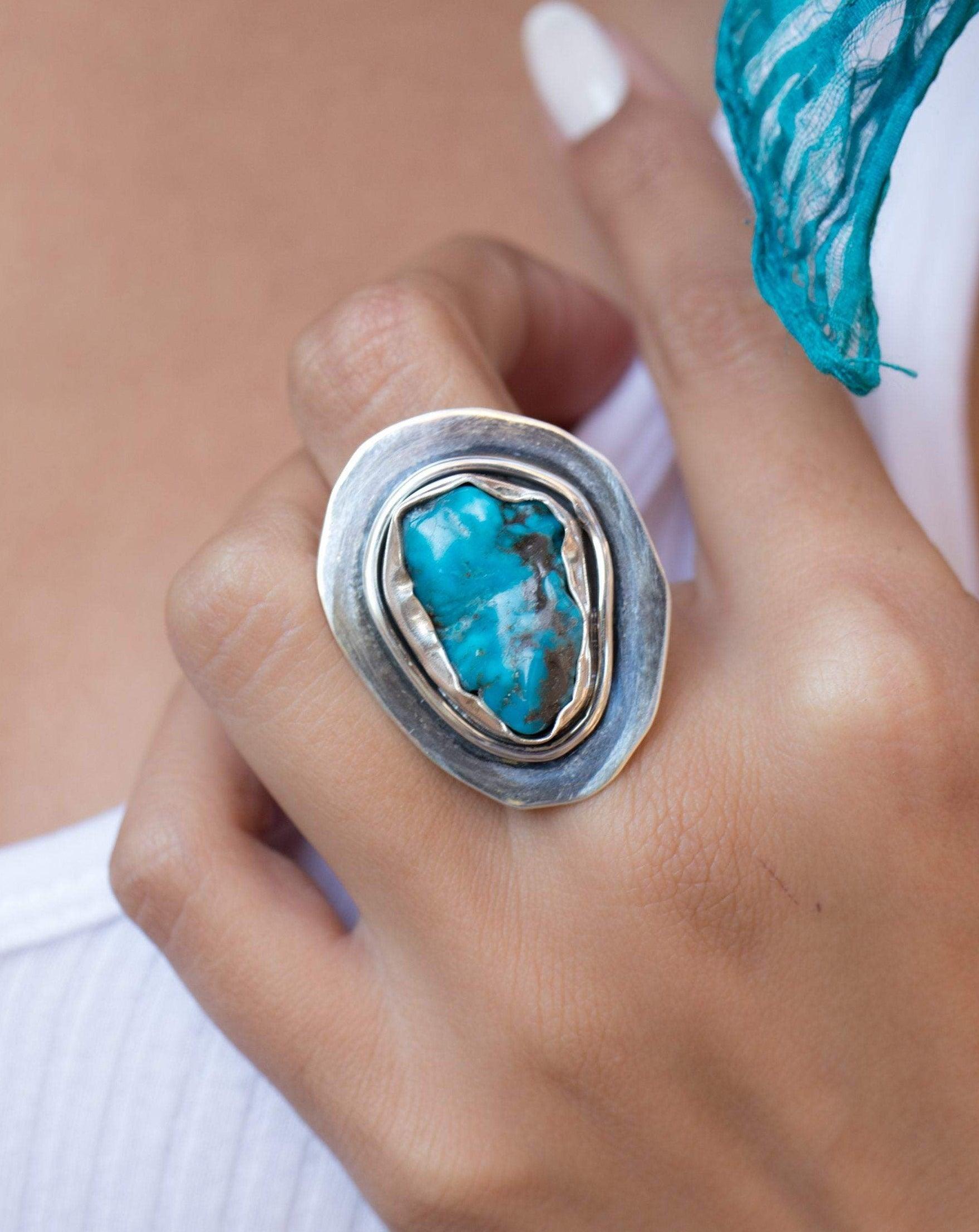Rough Turquoise Ring ~ Sterling Silver 925 ~ MR035 - Maresia Jewelry