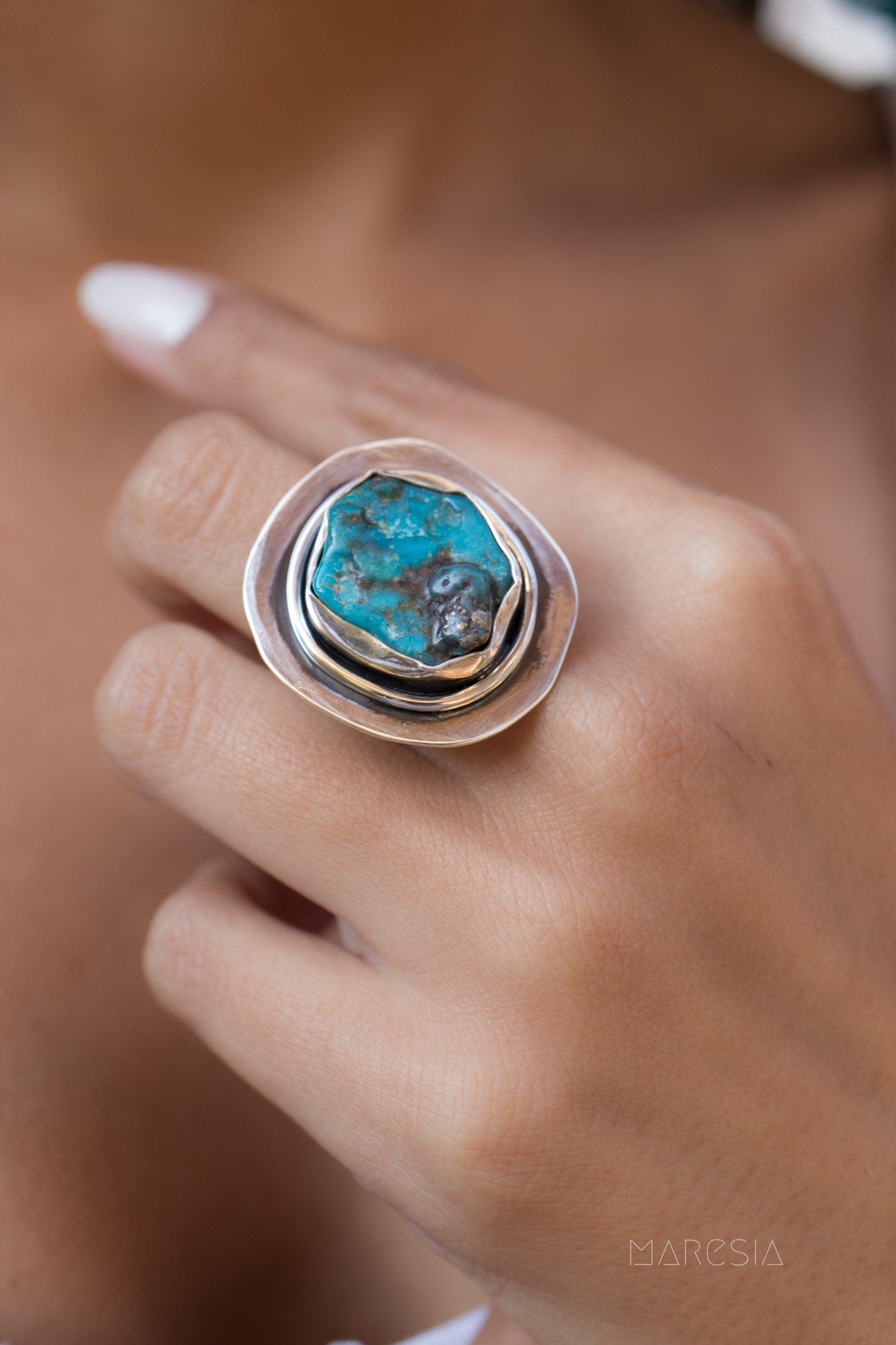 Rough Turquoise Ring ~ Sterling Silver 925 ~ MR035 - Maresia Jewelry