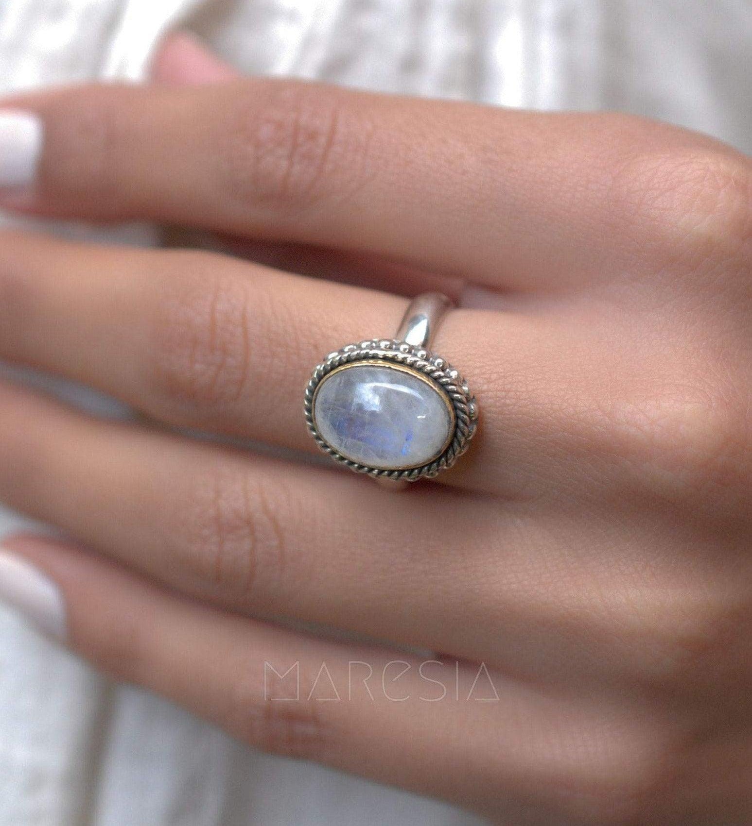 Round Moonstone Ring ~ Sterling Silver 925 Gold Vermeil ~MR026 - Maresia Jewelry