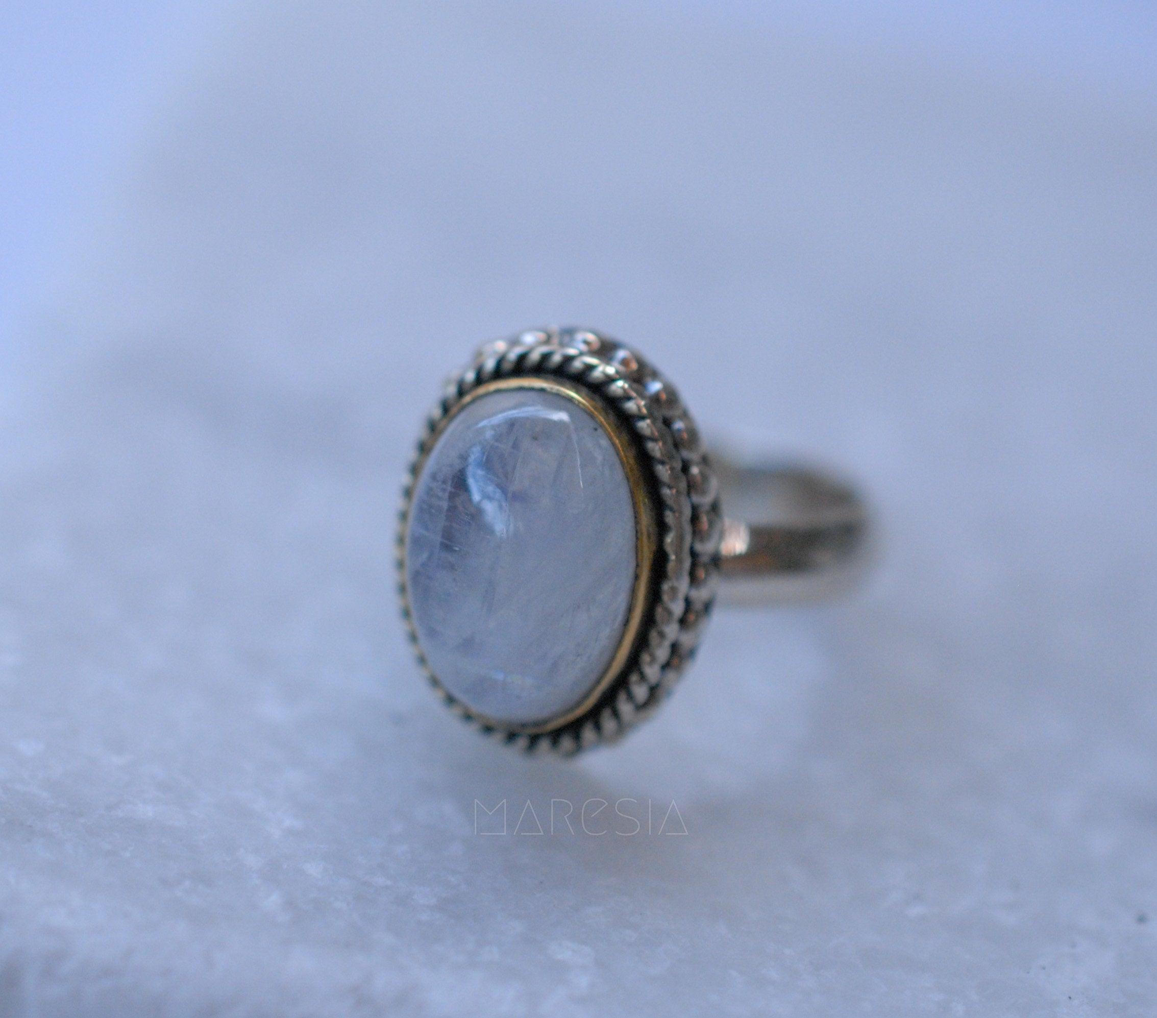 Round Moonstone Ring ~ Sterling Silver 925 Gold Vermeil ~MR026 - Maresia Jewelry