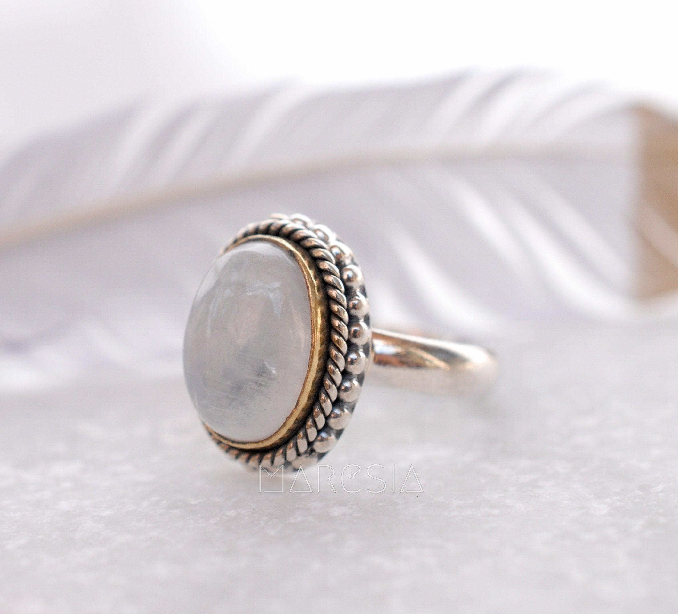 Round Moonstone Ring ~ Sterling Silver 925 Gold Vermeil ~MR026 - Maresia Jewelry