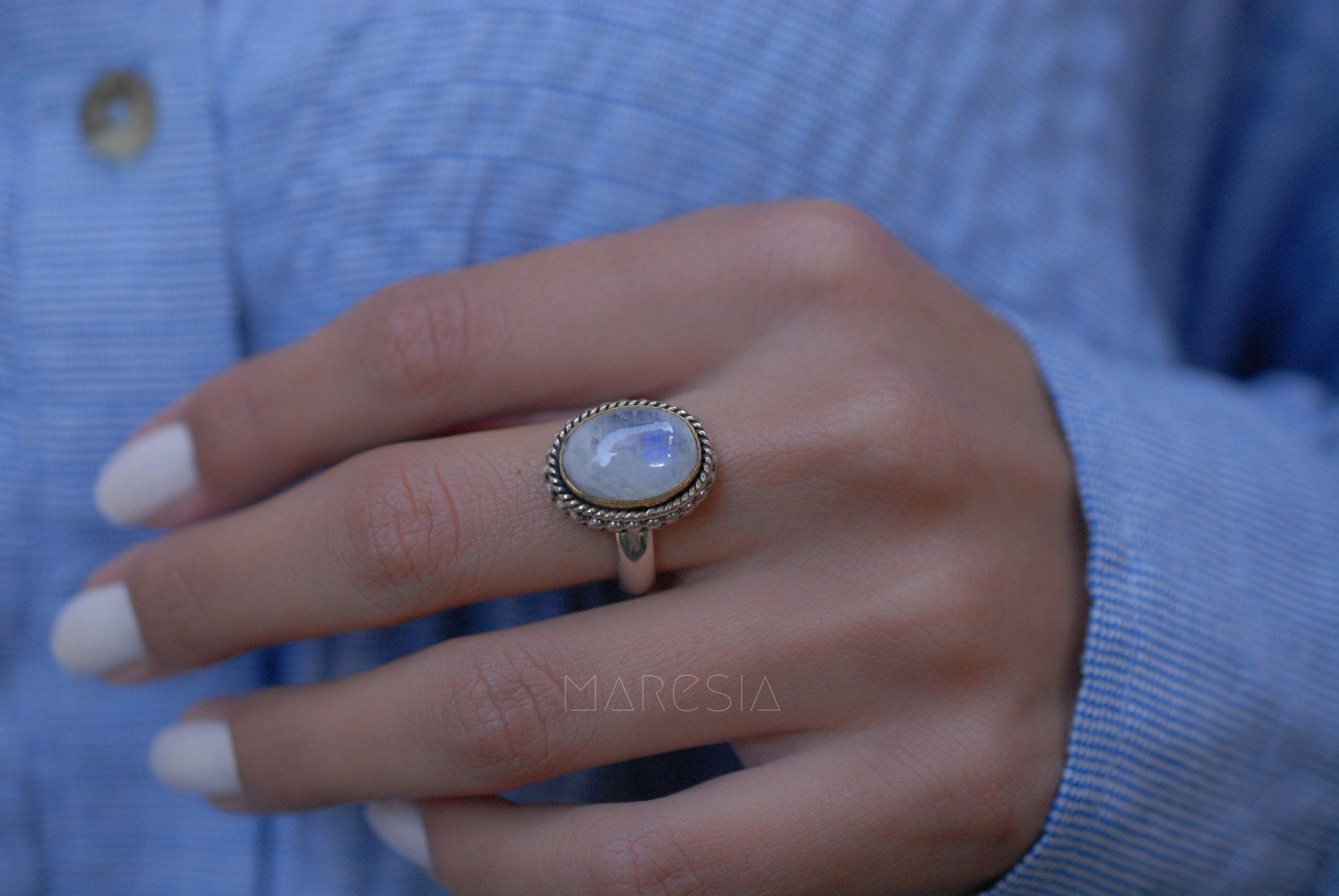 Round Moonstone Ring ~ Sterling Silver 925 Gold Vermeil ~MR026 - Maresia Jewelry