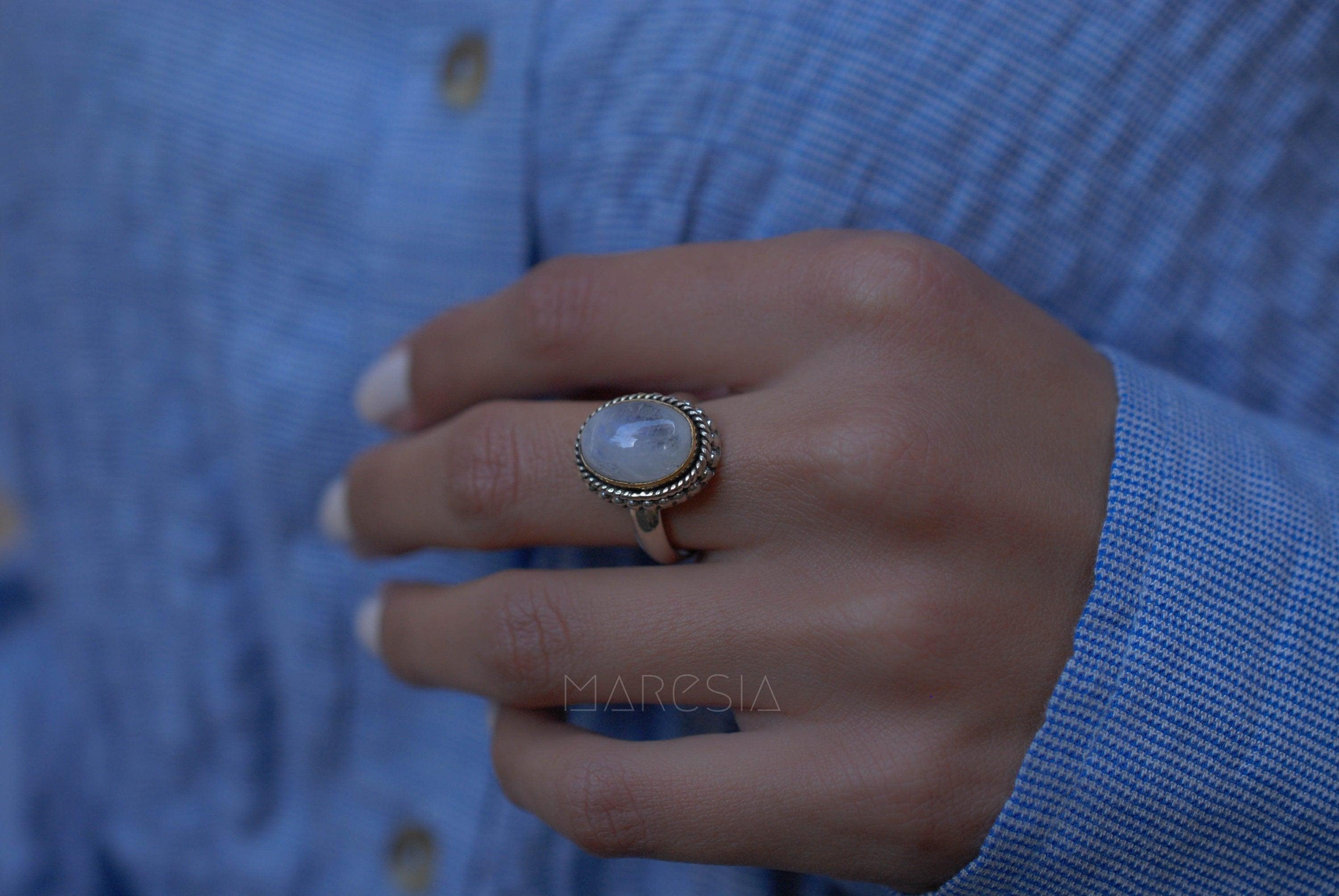 Round Moonstone Ring ~ Sterling Silver 925 Gold Vermeil ~MR026 - Maresia Jewelry