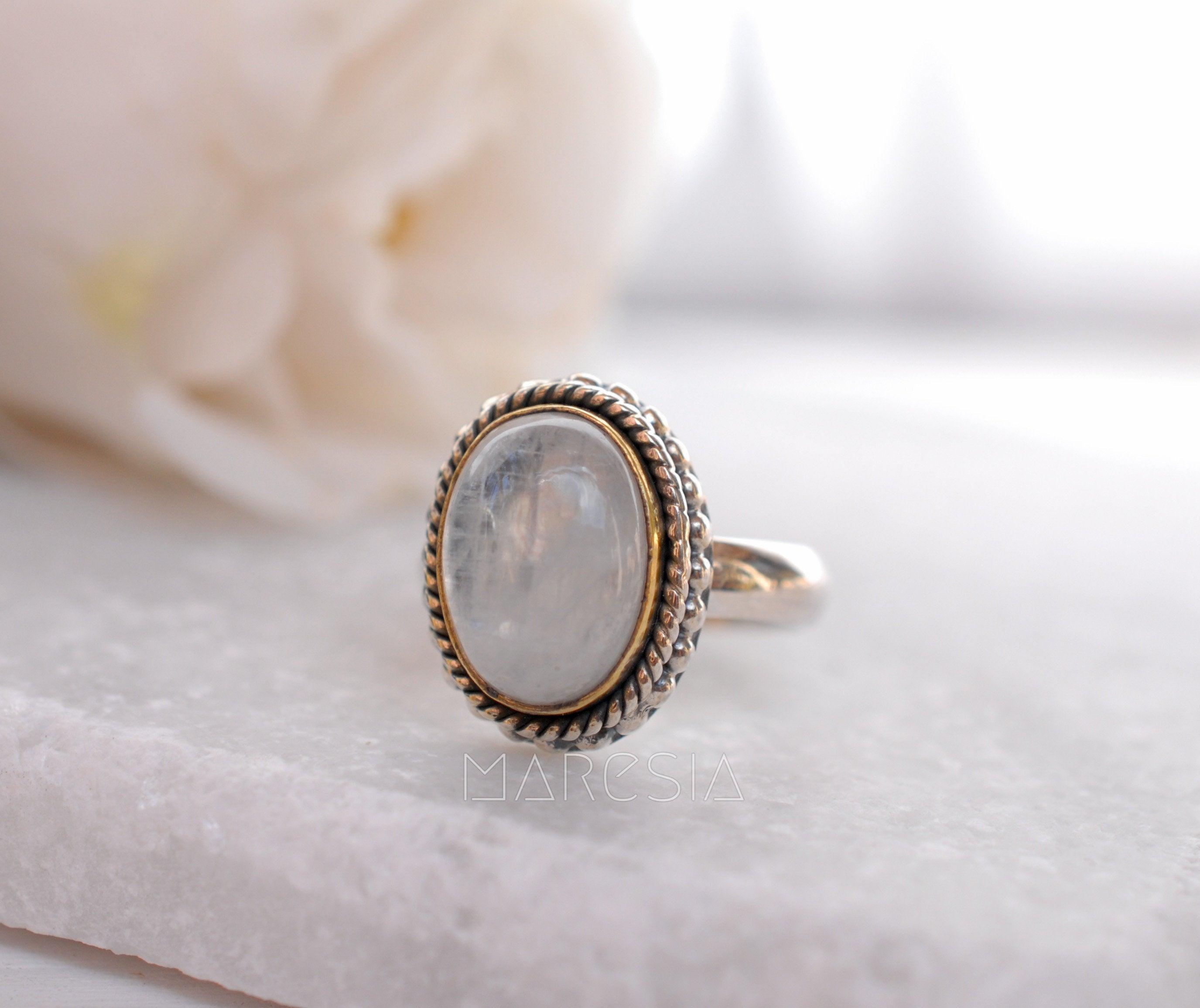 Round Moonstone Ring ~ Sterling Silver 925 Gold Vermeil ~MR026 - Maresia Jewelry