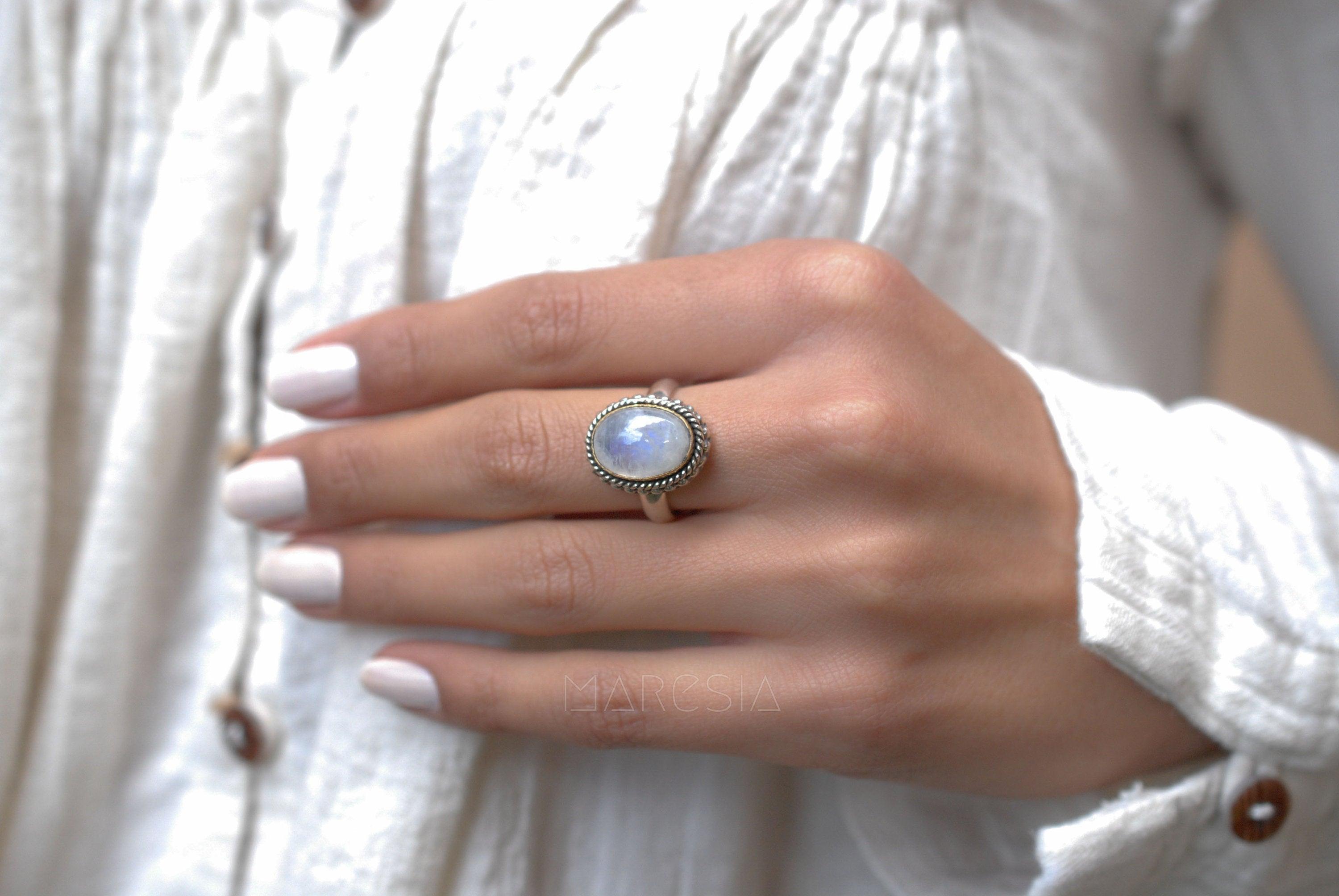 Round Moonstone Ring ~ Sterling Silver 925 Gold Vermeil ~MR026 - Maresia Jewelry