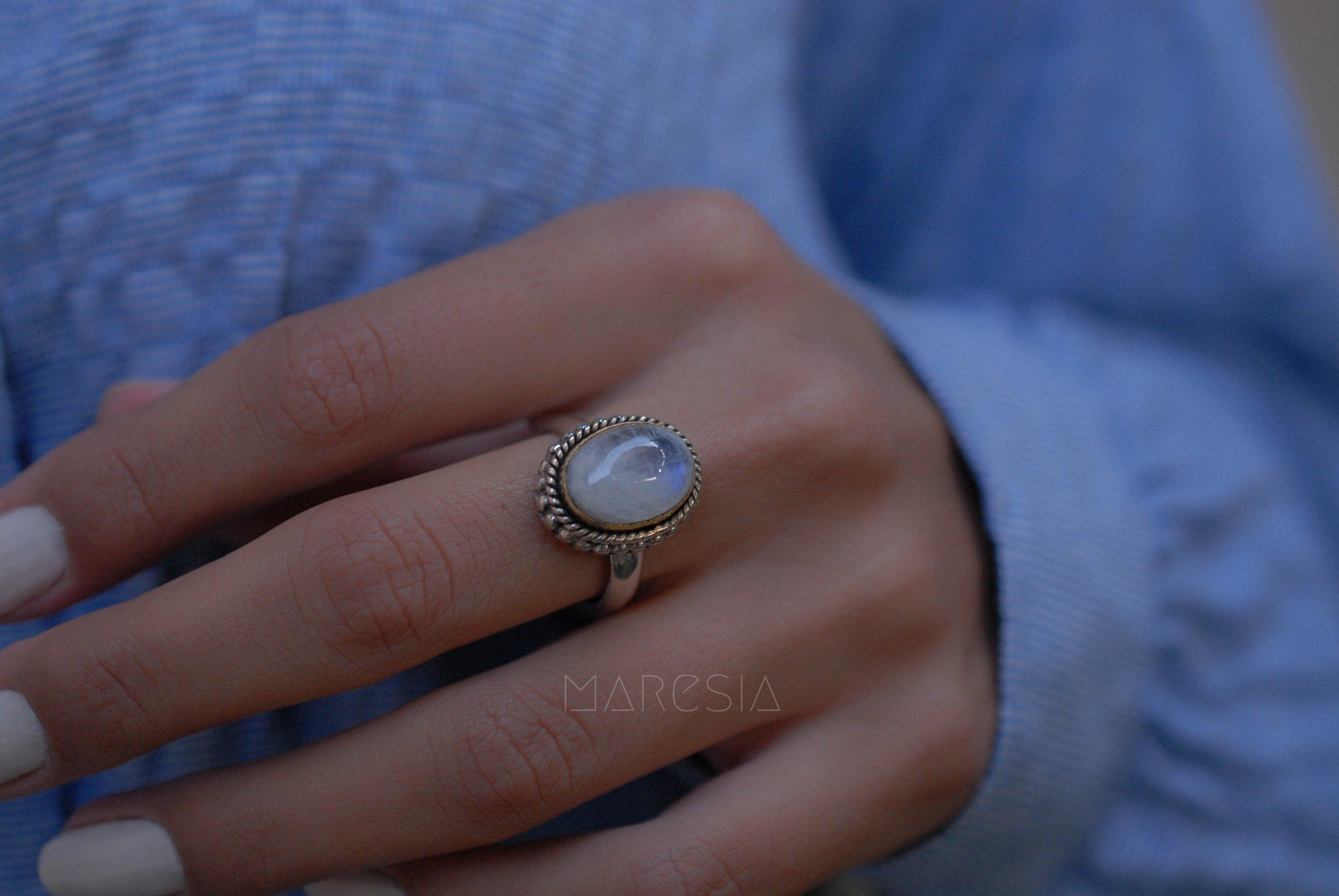 Round Moonstone Ring ~ Sterling Silver 925 Gold Vermeil ~MR026 - Maresia Jewelry