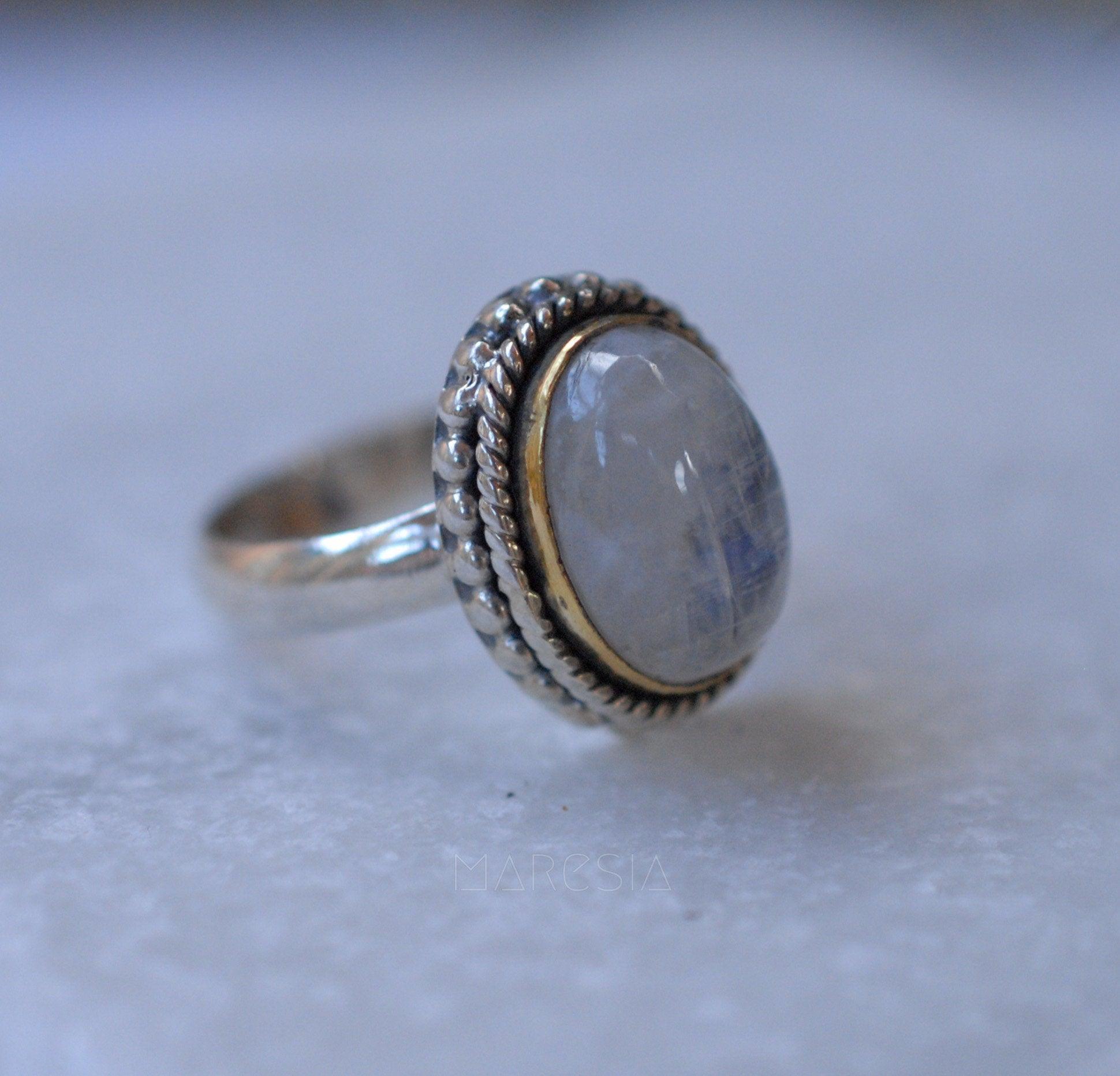Round Moonstone Ring ~ Sterling Silver 925 Gold Vermeil ~MR026 - Maresia Jewelry