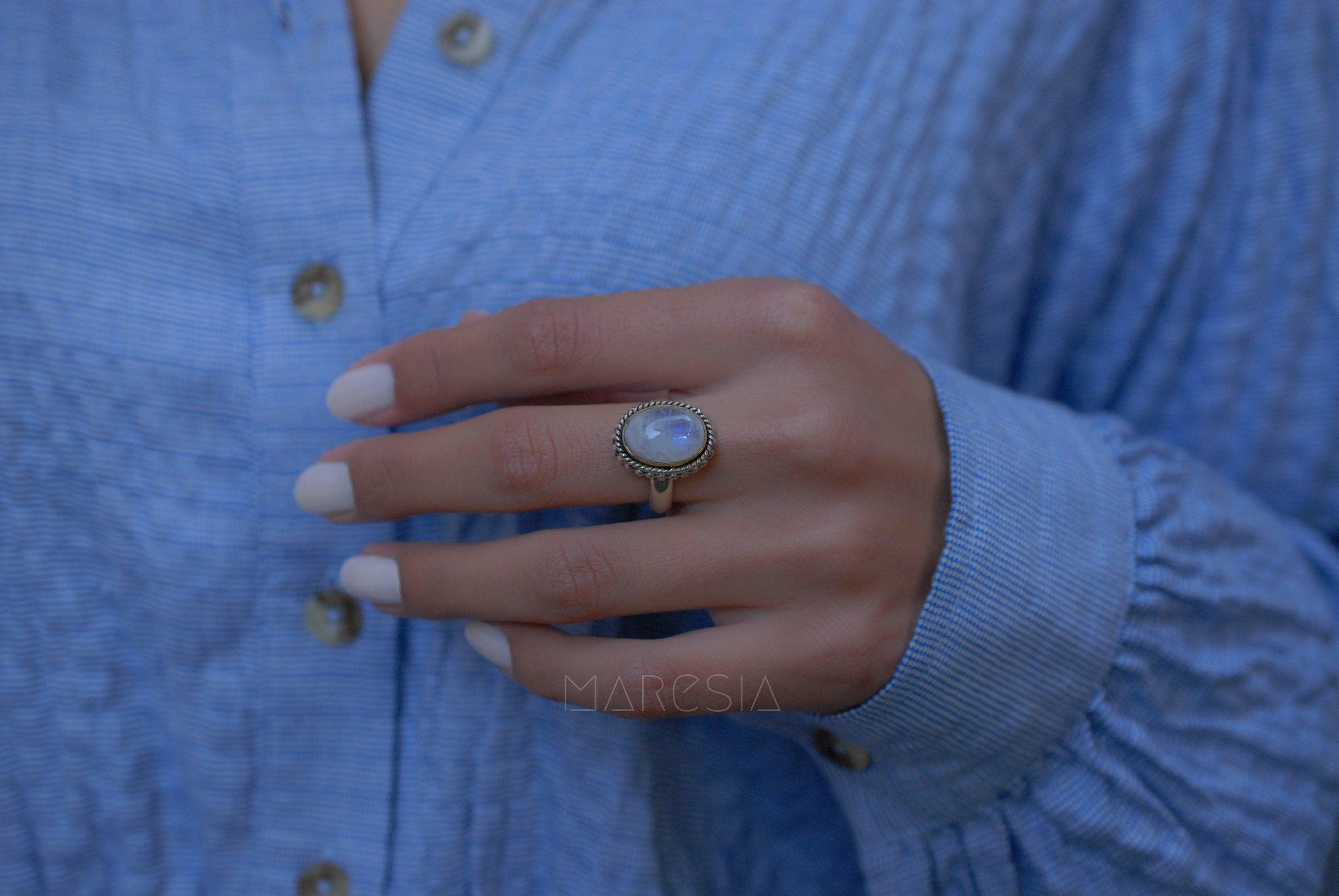 Round Moonstone Ring ~ Sterling Silver 925 Gold Vermeil ~MR026 - Maresia Jewelry