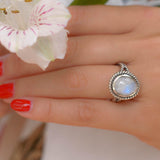 Round Moonstone Ring ~ Sterling Silver 925 ~MR030 - Maresia Jewelry