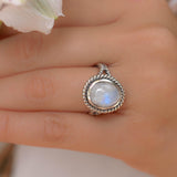 Round Moonstone Ring ~ Sterling Silver 925 ~MR030 - Maresia Jewelry
