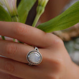 Round Moonstone Ring ~ Sterling Silver 925 ~MR030 - Maresia Jewelry