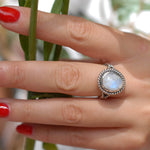 Round Moonstone Ring ~ Sterling Silver 925 ~MR030 - Maresia Jewelry