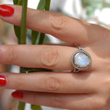 Round Moonstone Ring ~ Sterling Silver 925 ~MR030 - Maresia Jewelry