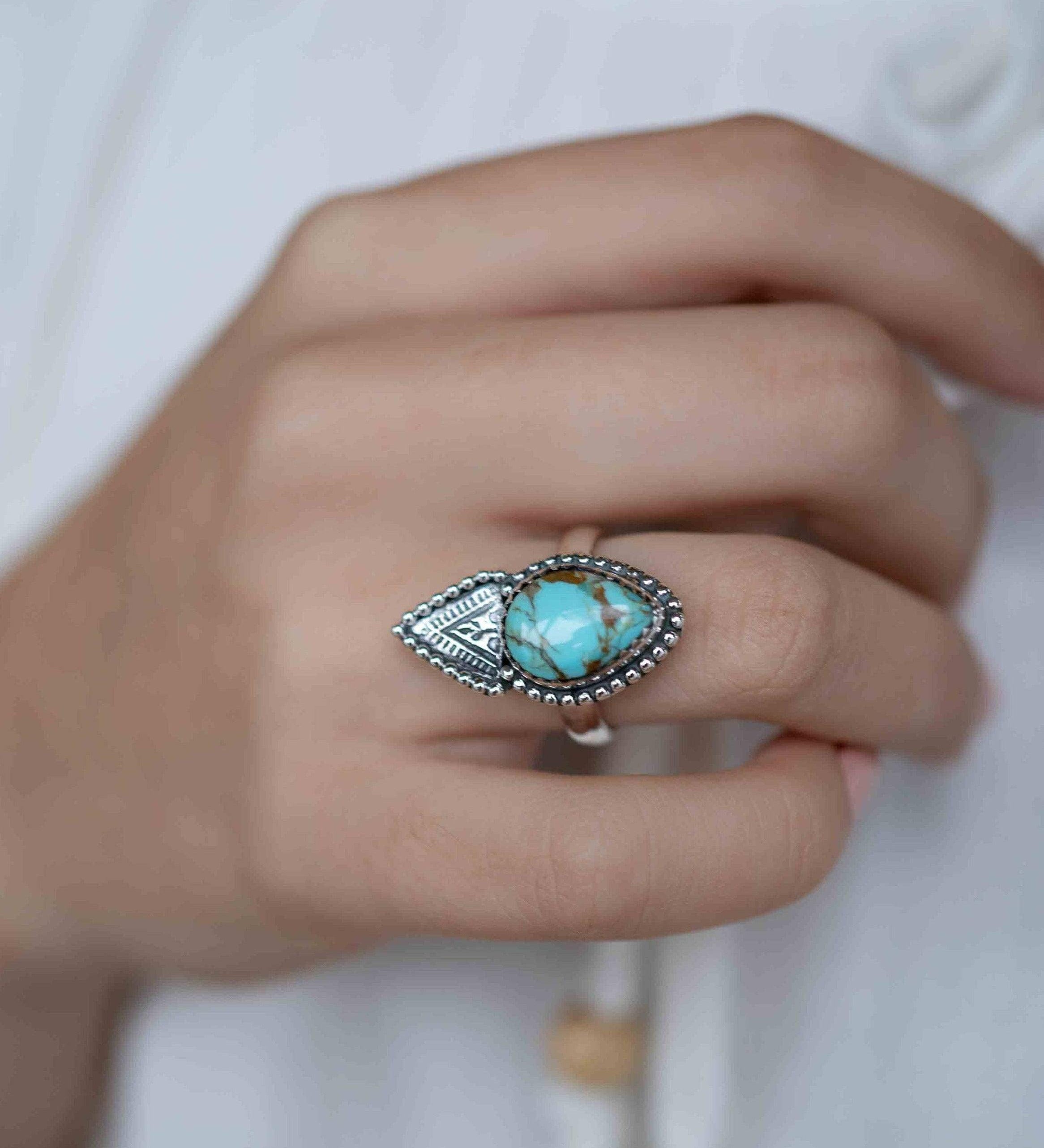 Turquoise Ring ~ oval shape ~Sterling Silver 925 ~ Handmade ~ Gemstone ~ Statement~ December Birthstone Boho * MR283