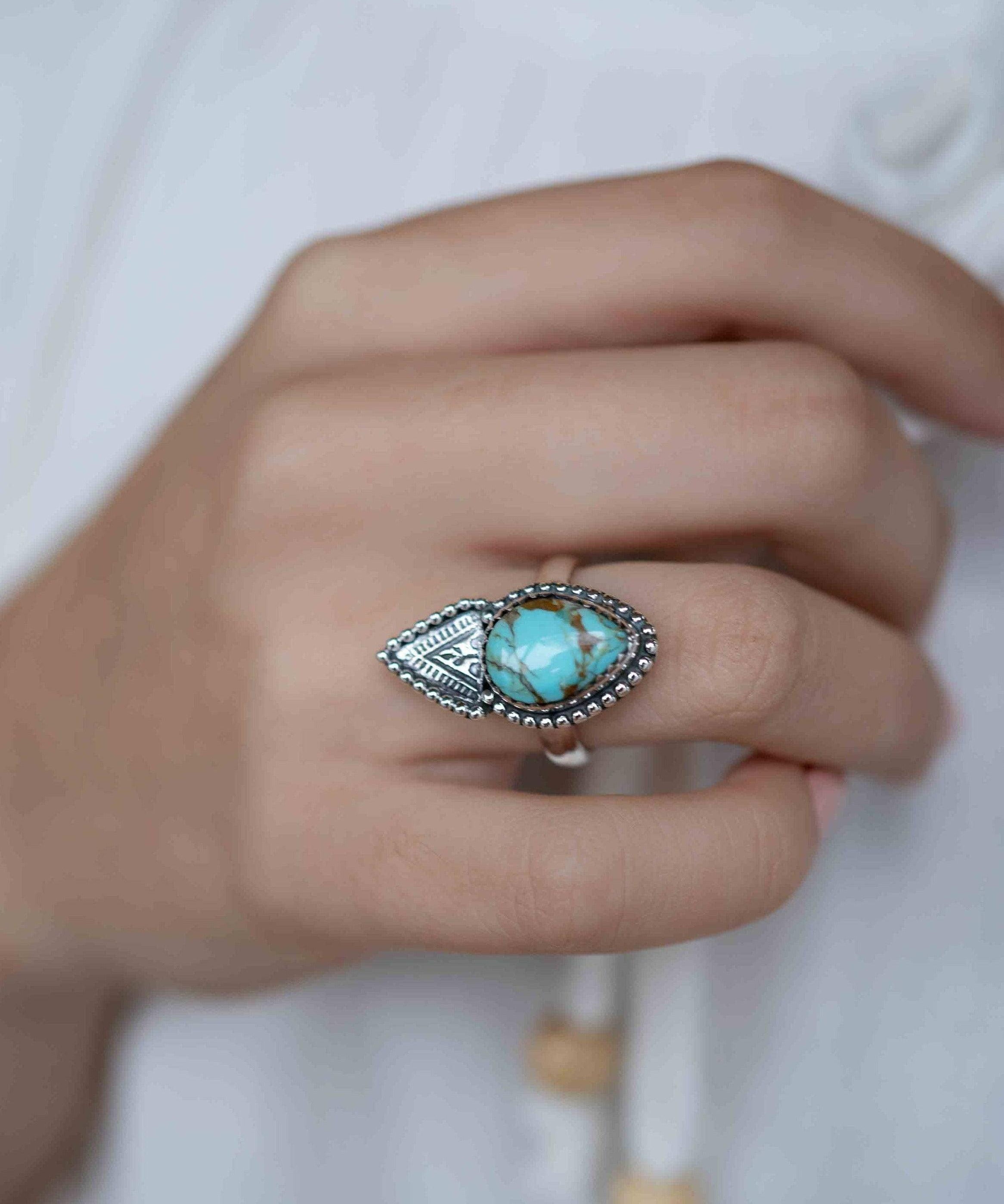 Turquoise Ring ~ oval shape ~Sterling Silver 925 ~ Handmade ~ Gemstone ~ Statement~ December Birthstone Boho * MR283