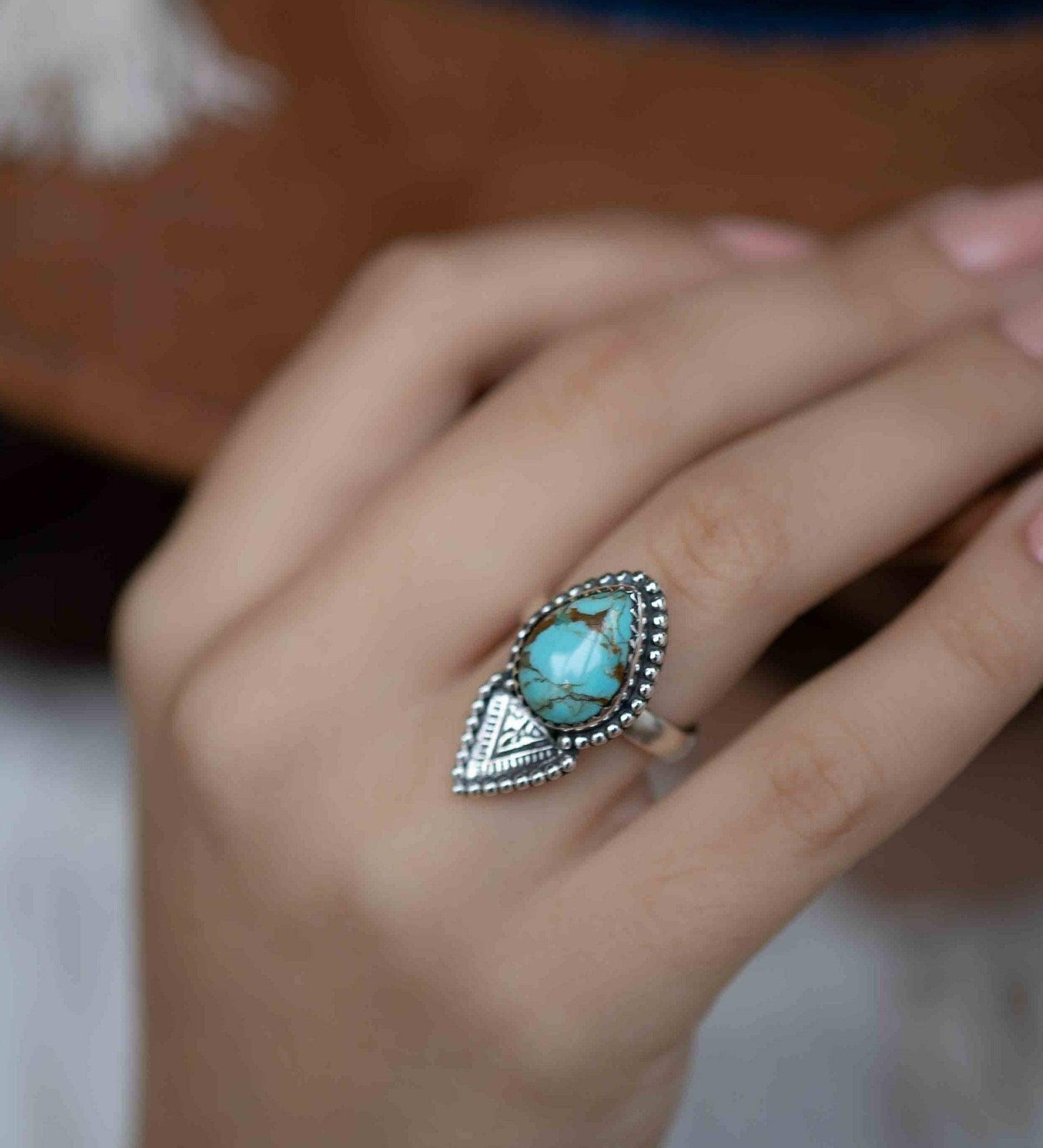 Turquoise Ring ~ oval shape ~Sterling Silver 925 ~ Handmade ~ Gemstone ~ Statement~ December Birthstone Boho * MR283