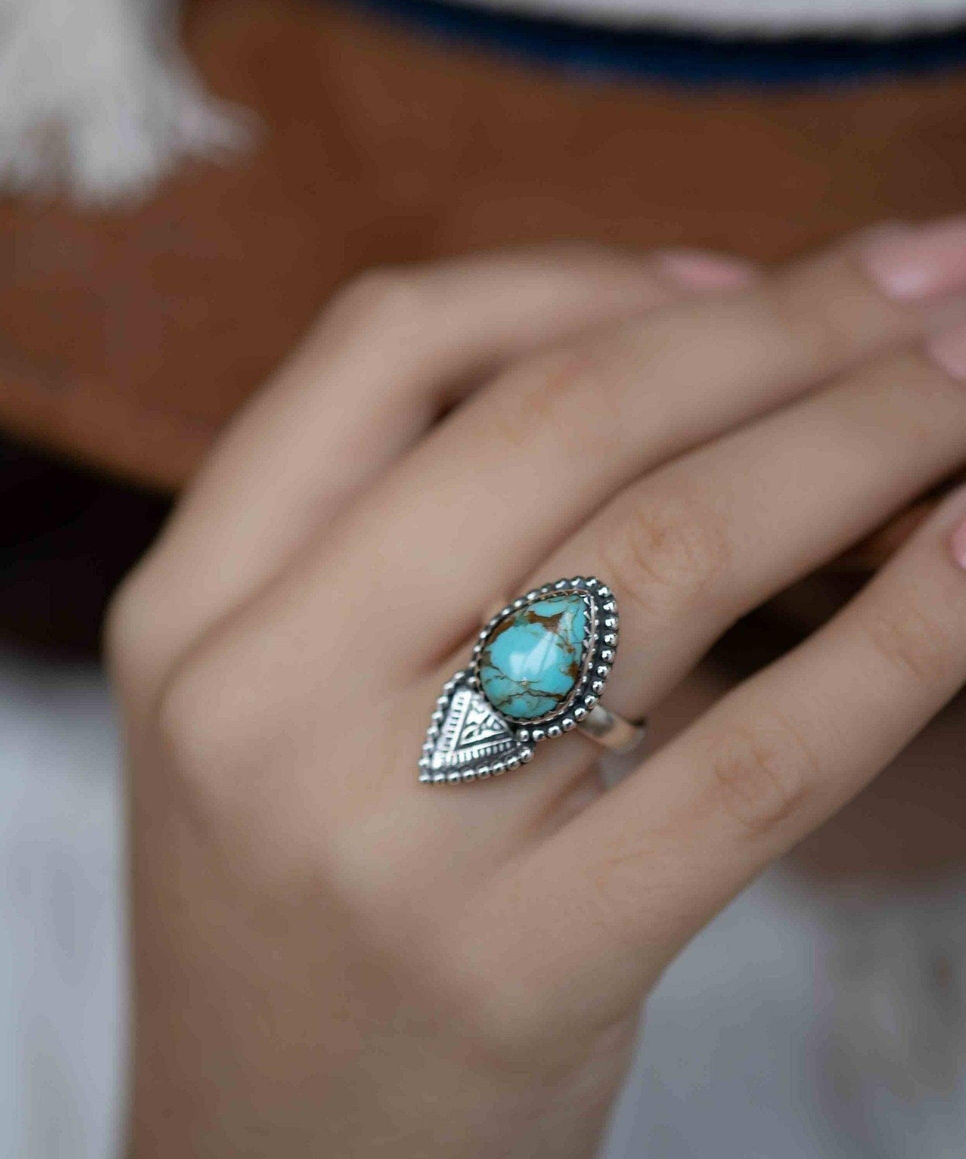Turquoise Ring ~ oval shape ~Sterling Silver 925 ~ Handmade ~ Gemstone ~ Statement~ December Birthstone Boho * MR283