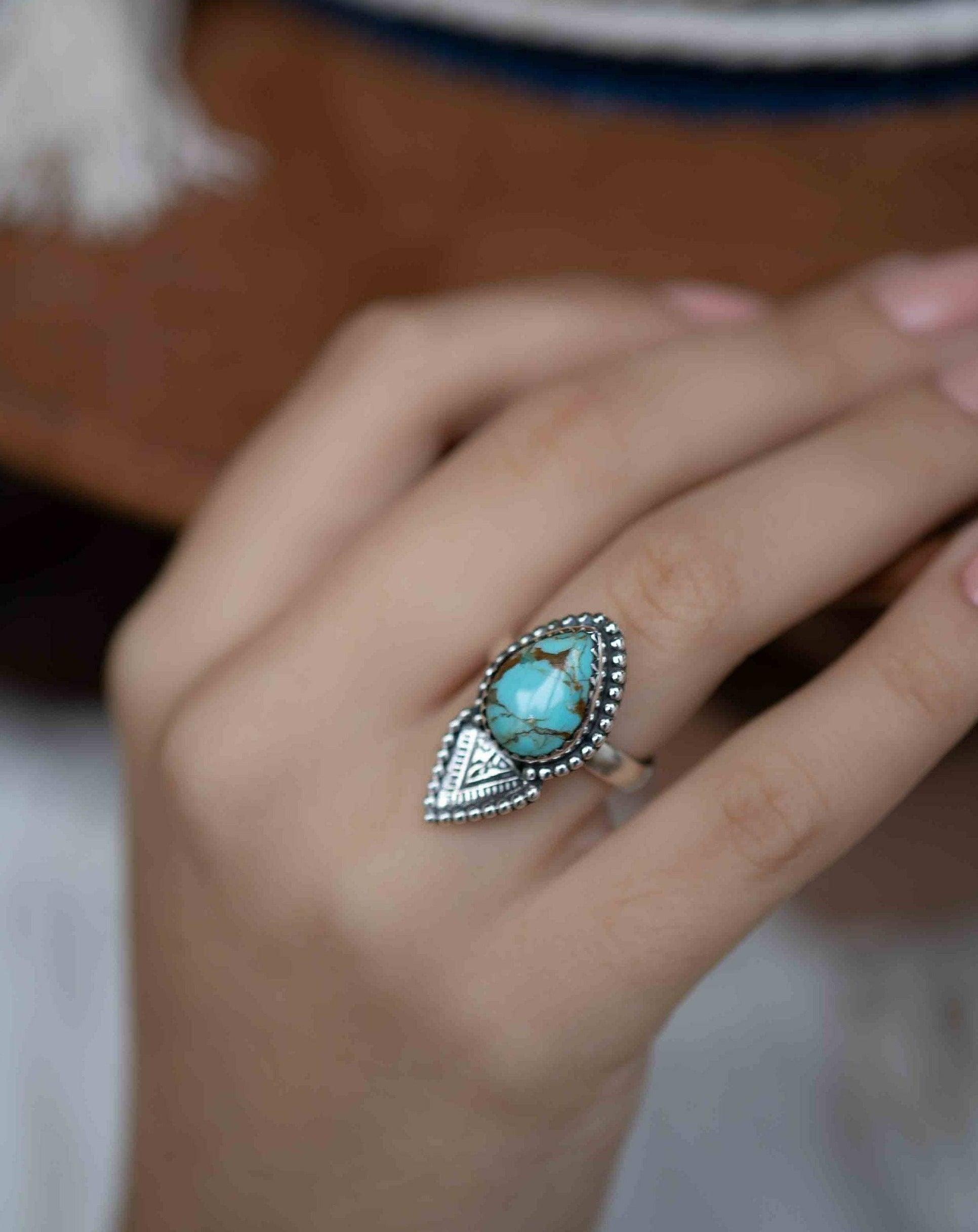 Turquoise Ring ~ oval shape ~Sterling Silver 925 ~ Handmade ~ Gemstone ~ Statement~ December Birthstone Boho * MR283