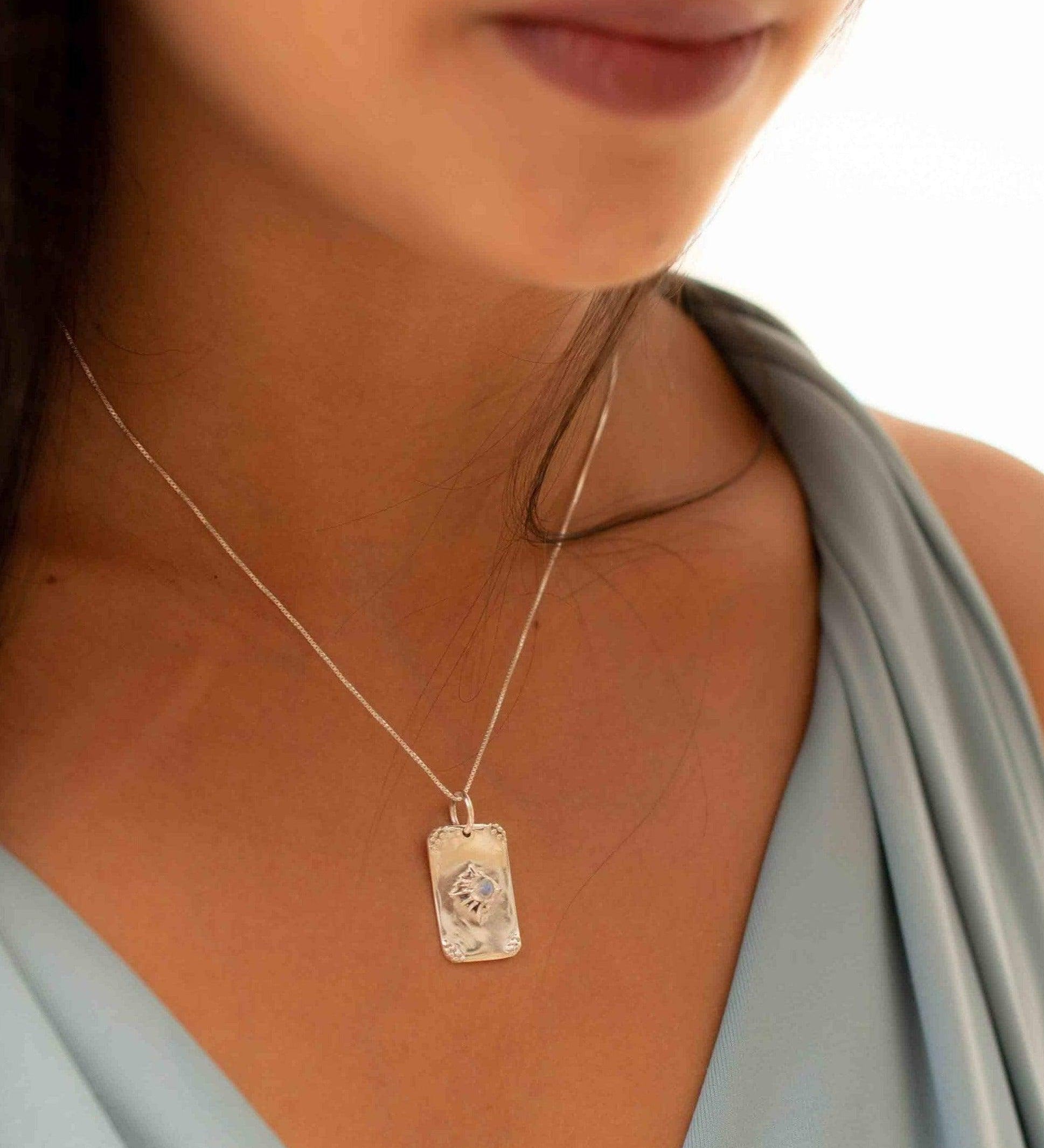 Moonstone or Turquoise Pendant ~ Rectangular ~ Sterling Silver 925  ~ Delicate ~ Bohemian ~  Charm ~ MN083
