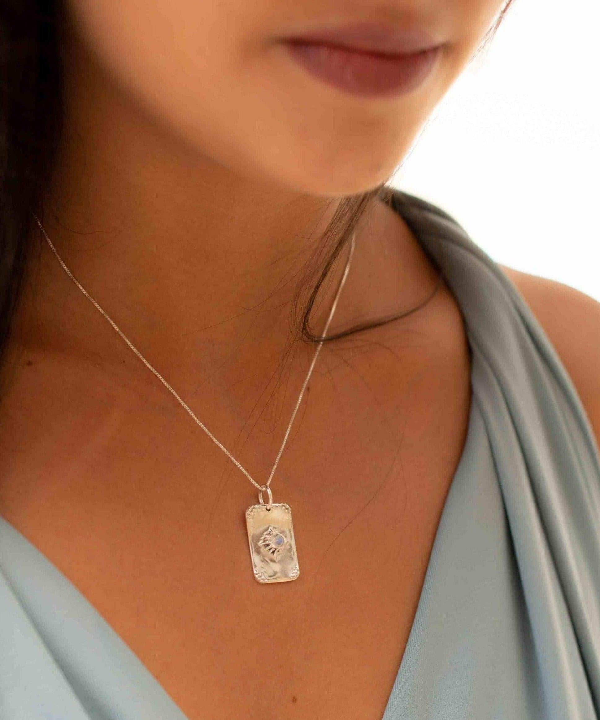 Moonstone or Turquoise Pendant ~ Rectangular ~ Sterling Silver 925  ~ Delicate ~ Bohemian ~  Charm ~ MN083