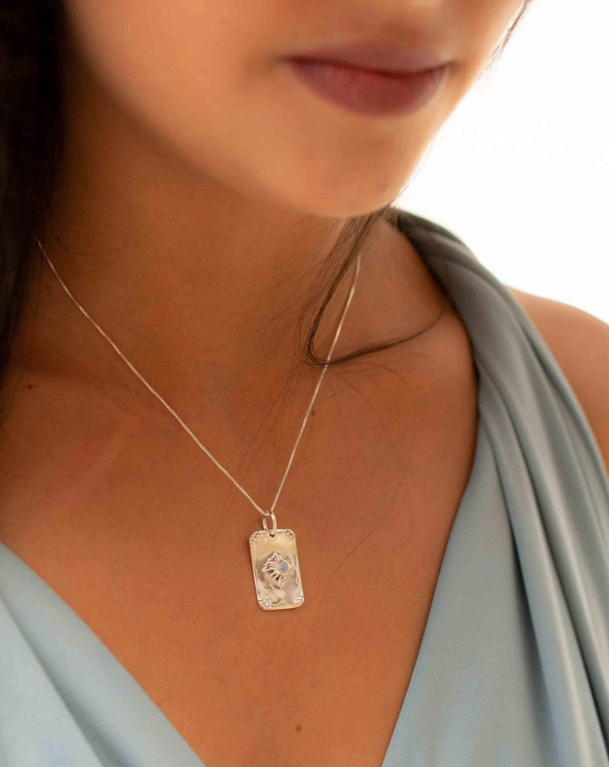 Moonstone or Turquoise Pendant ~ Rectangular ~ Sterling Silver 925  ~ Delicate ~ Bohemian ~  Charm ~ MN083